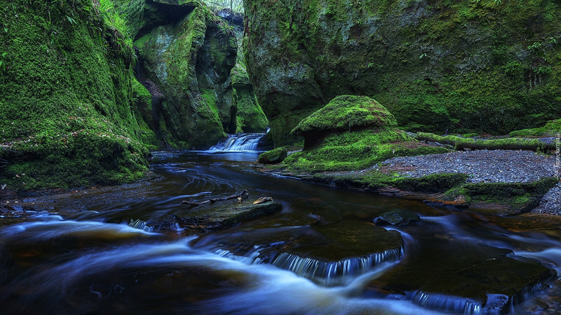 Szkocja, Wąwóz Finnich Glen, Kamień, Ambona Diabła, Rzeka Carnock Burn