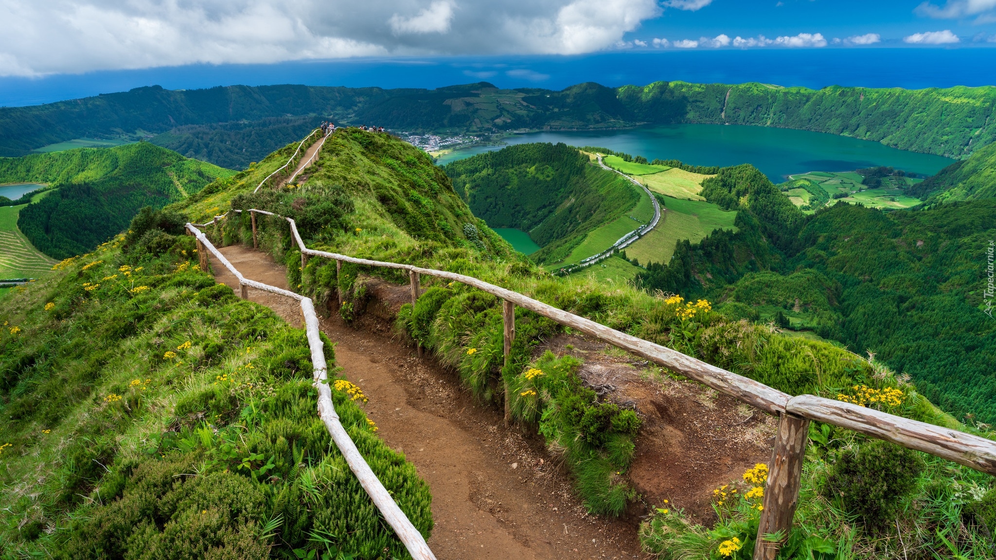 Droga, Szlak, Miradouro da Boca do Inferno, Kaldera, Góry, Jezioro, Lagoa Rasa, Wyspa Sao Miguel, Azory, Portugalia