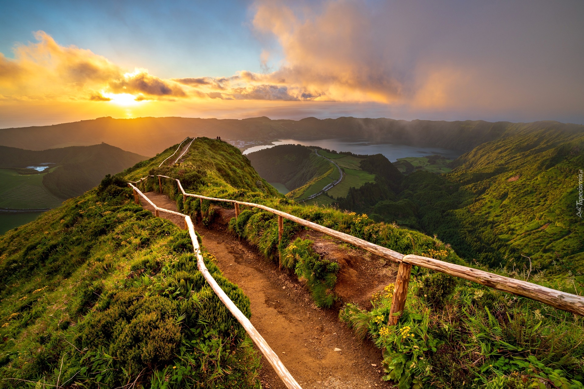 Wzgórze, Droga, Szlak, Miradouro da Boca do Inferno, Kaldera, Góry, Jezioro, Lagoa Rasa, Wyspa Sao Miguel, Azory, Portugalia