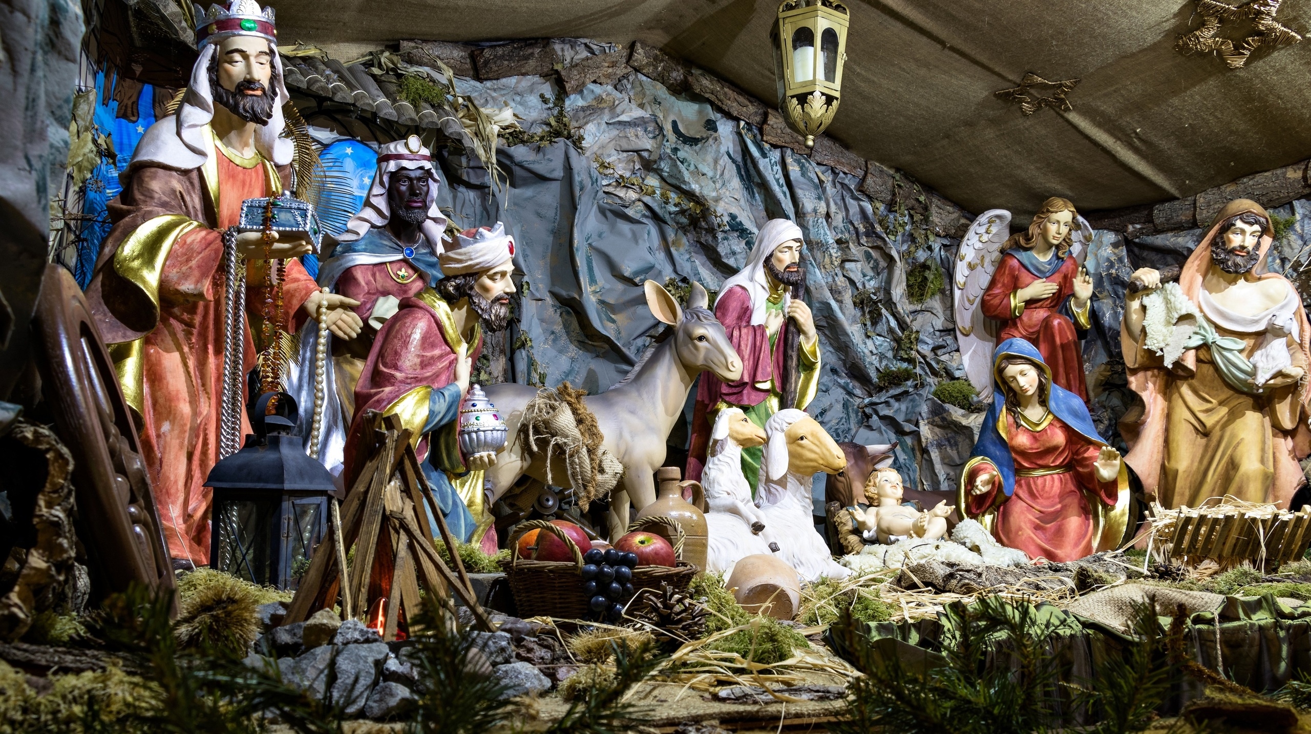 Boże Narodzenie, Trzej Królowie, Święta Rodzina, Zwierzęta, Figury, Szopka