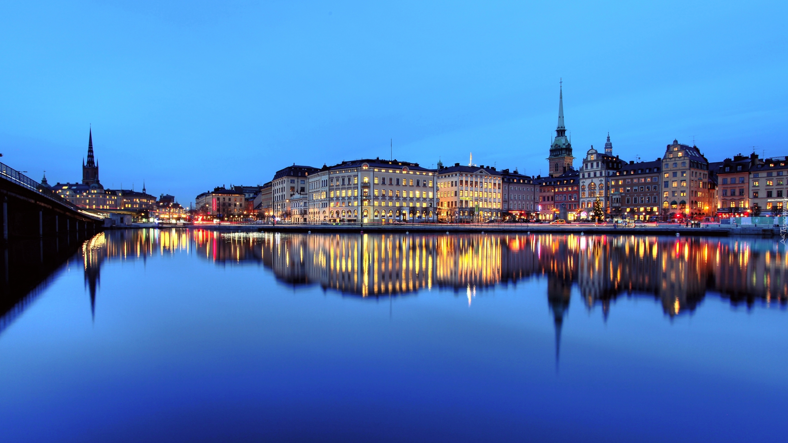 Sztokholm, Nocą, Wyspa, Stadsholmen, Szwecja