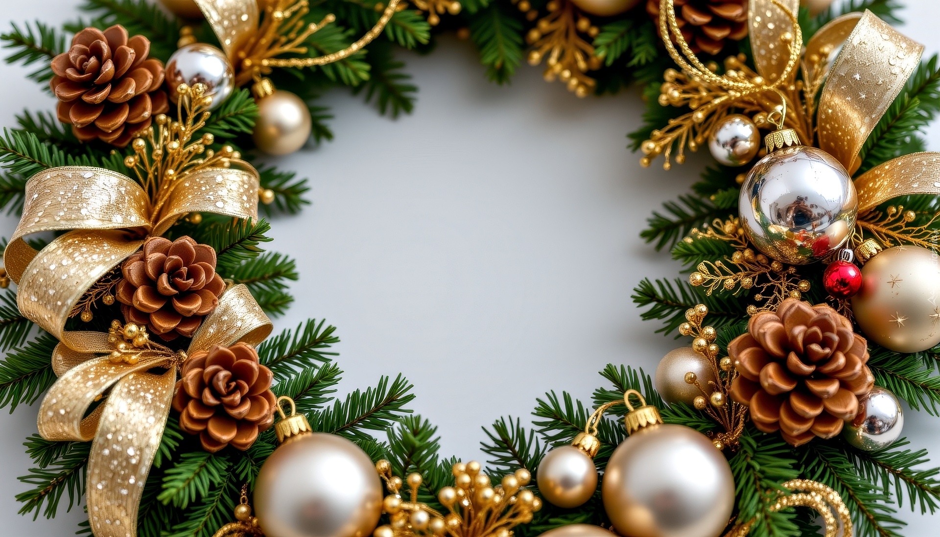 Boże Narodzenie, Wieniec, Dekoracja, Bombki, Szyszki, Grafika AI