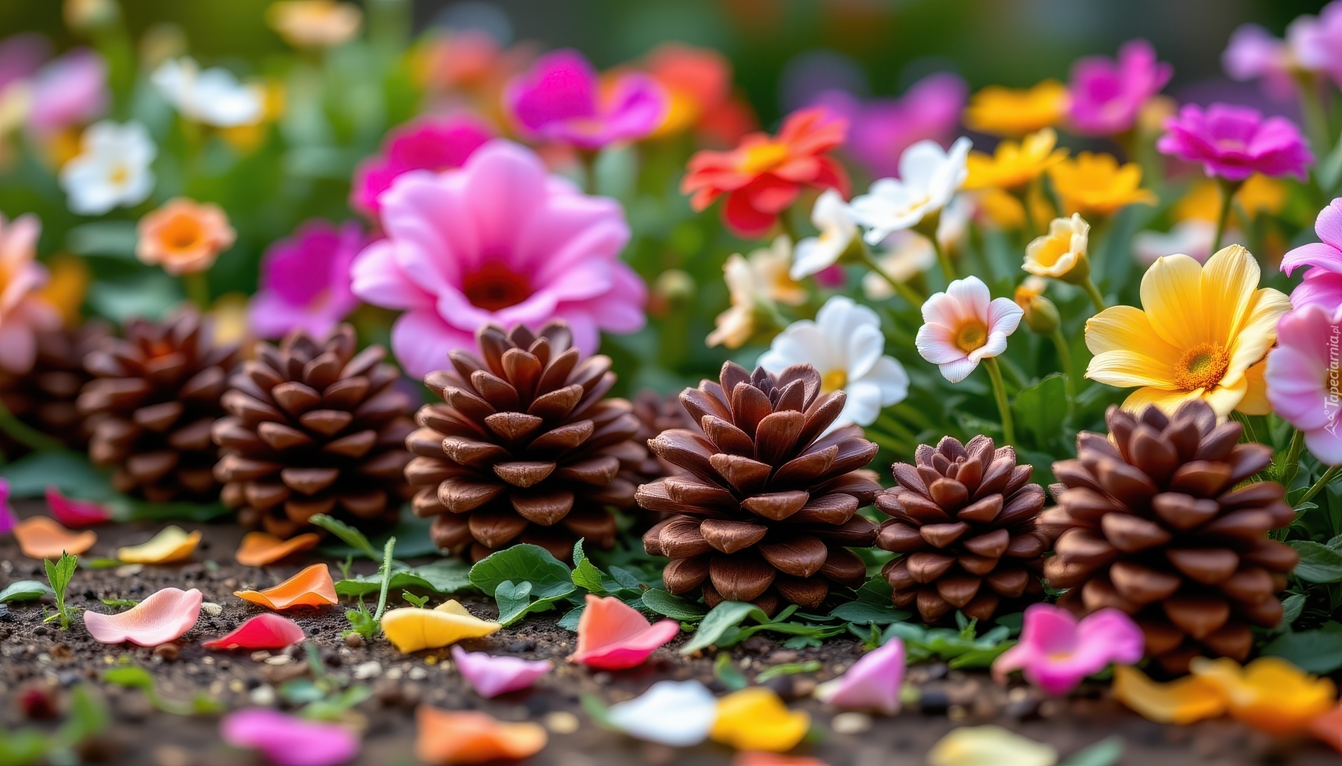Kolorowe, Kwiaty, Szyszki, Płatki
