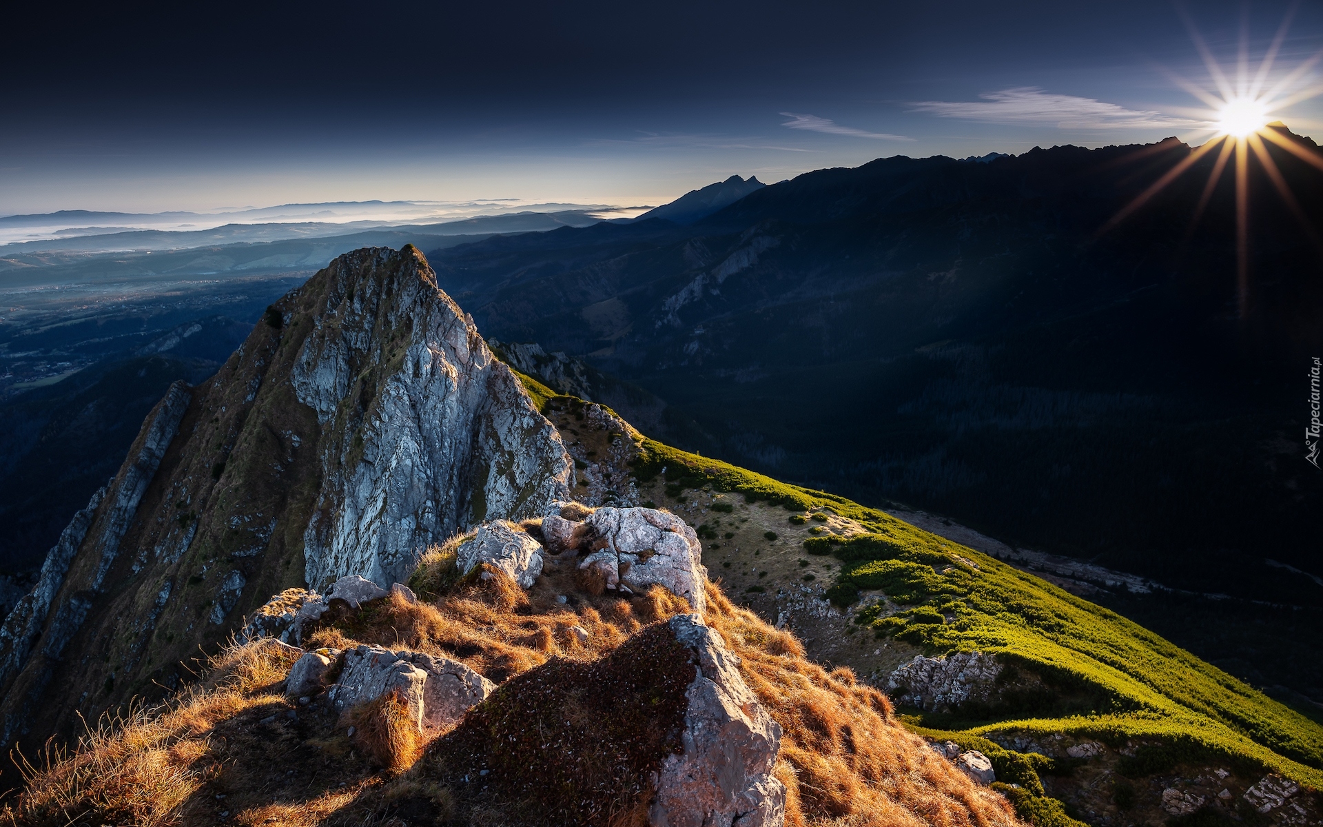 Wschód słońca, Góry, Tatry, Giewont, Polska