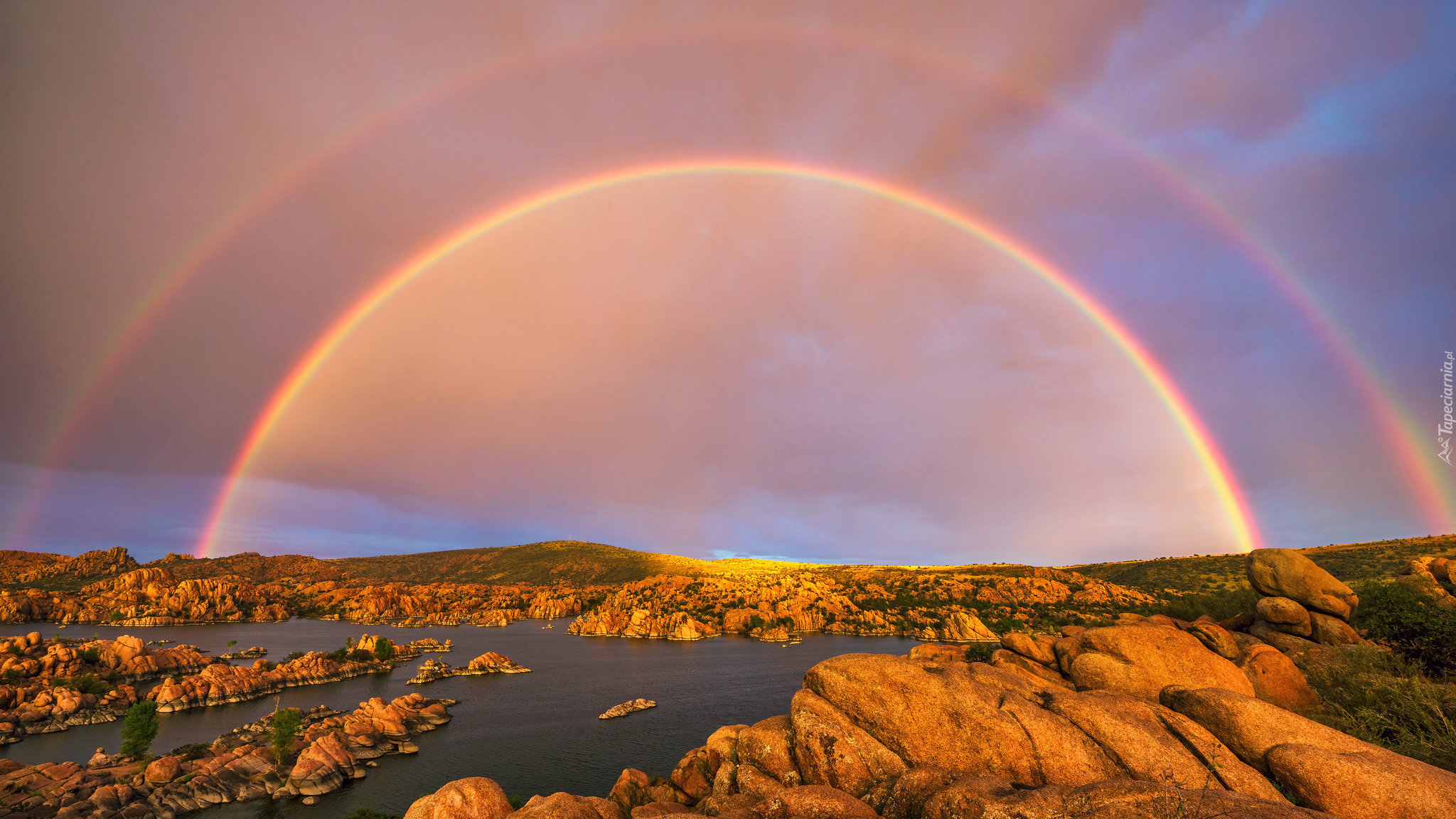 Skały, Tęcza, Jezioro, Watson Lake, Prescott, Arizona, Stany Zjednoczone