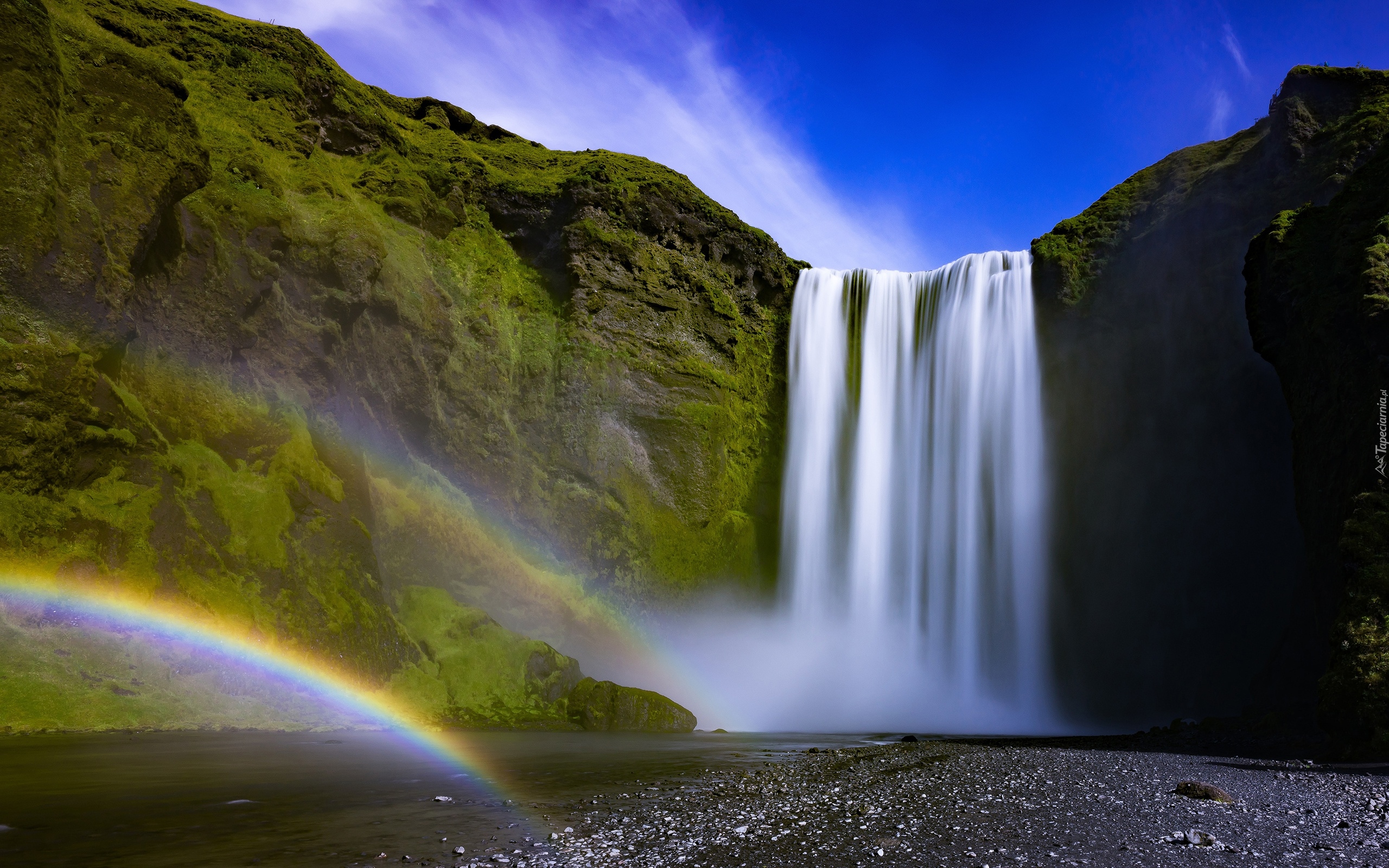 Tęcza, Wodospad Skogafoss, Islandia, Roślinność