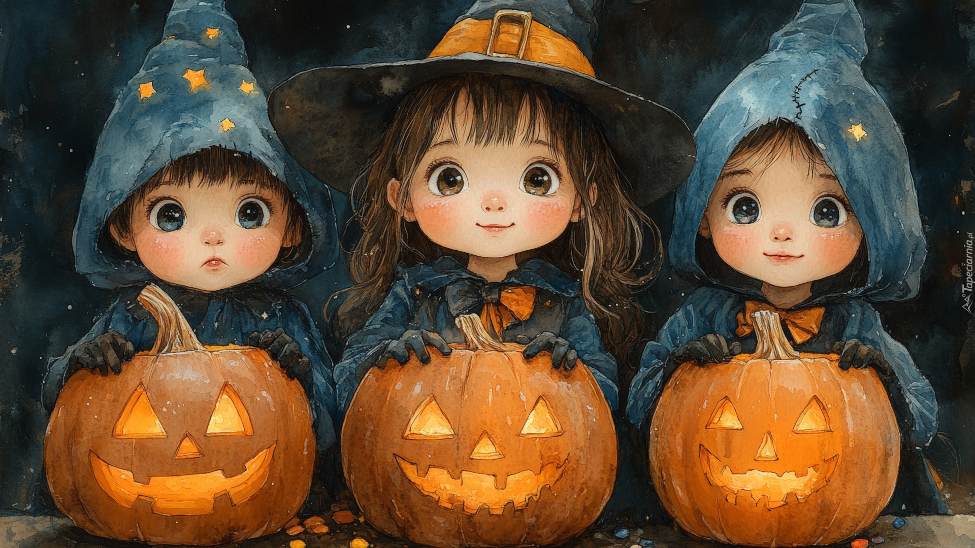 Halloween, Troje, Dzieci, Ubranie, Dynie, Grafika