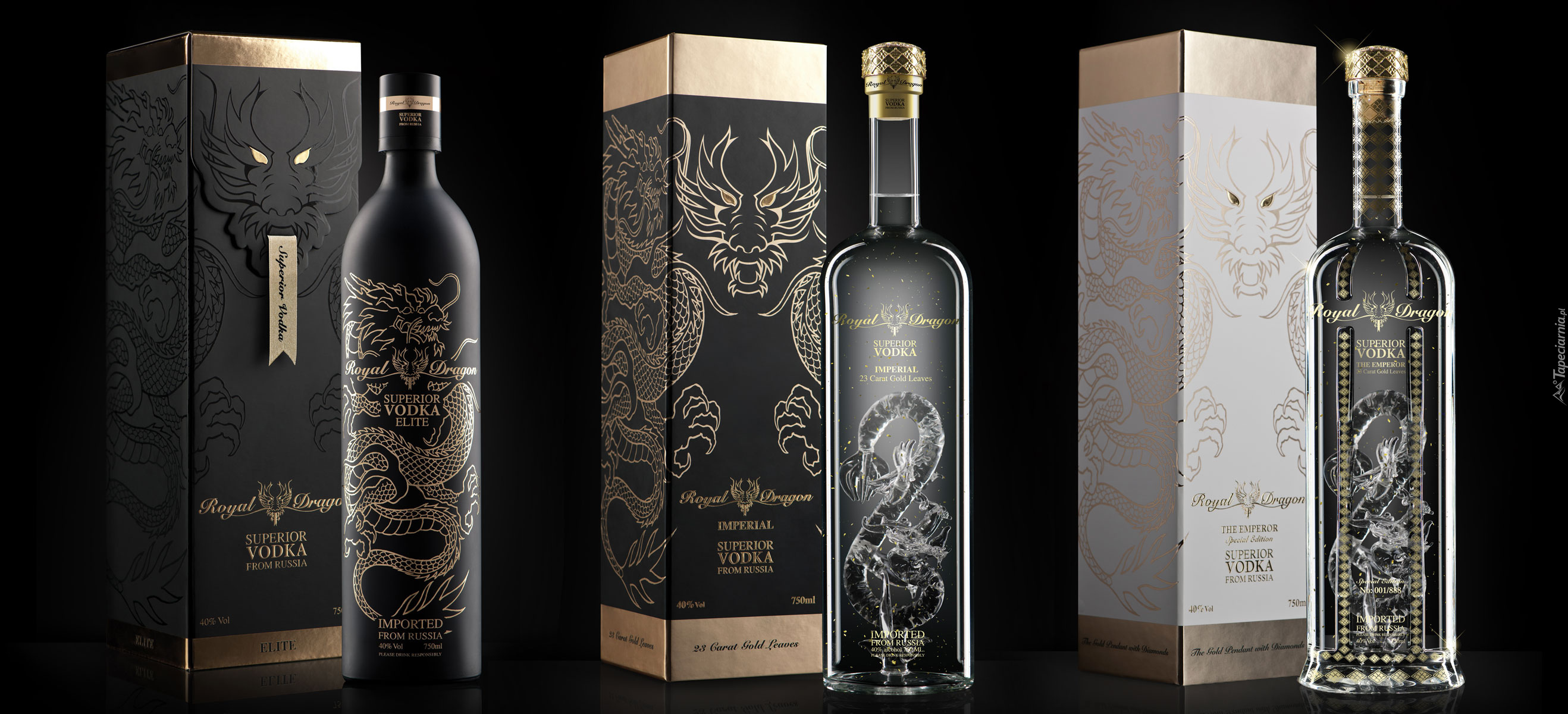 Wódka, Royal Dragon, Butelki, Opakowania