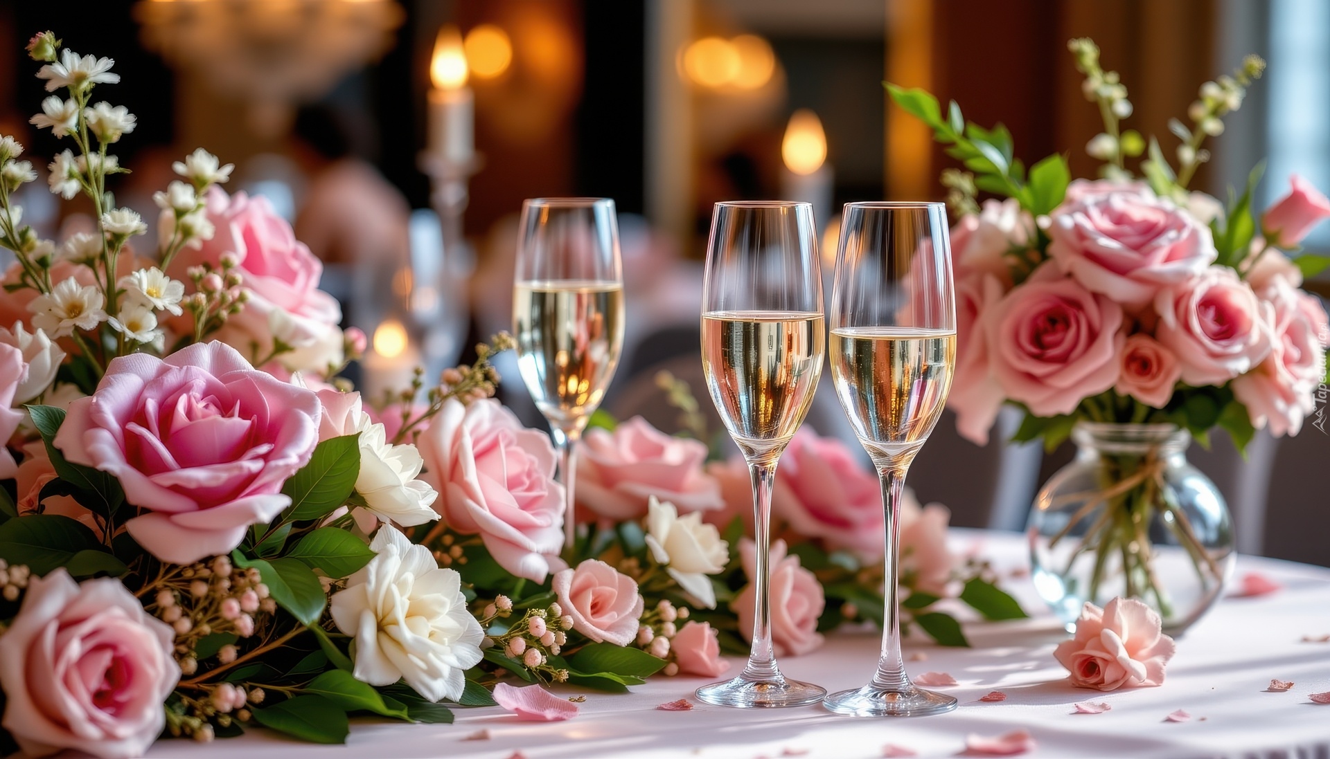 Kwiaty, Róże, Bukiety, Kieliszki, Grafika AI