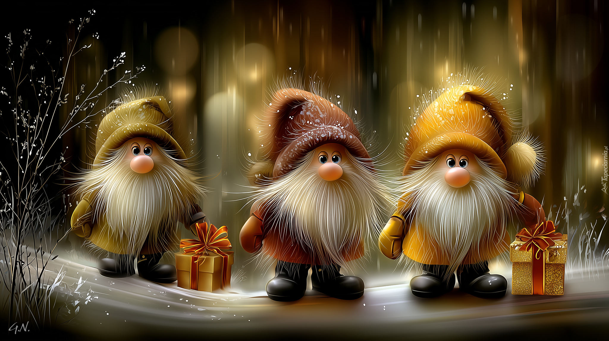 Trzy, Skrzaty, Długie, Brody, Prezenty, Grafika AI