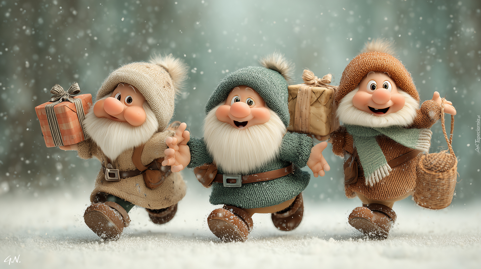 Trzy, Skrzaty, Prezenty, Grafika AI