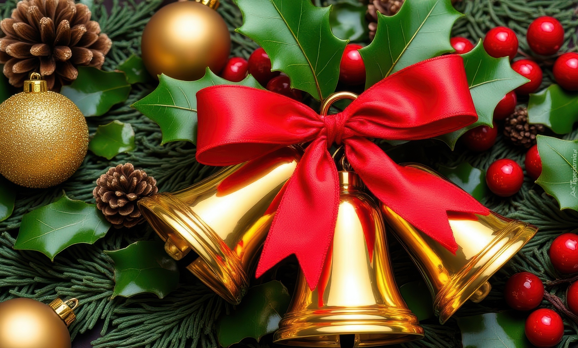 Boże Narodzenie, Dzwonki, Kokarda, Bombki, Dekoracja, Grafika AI