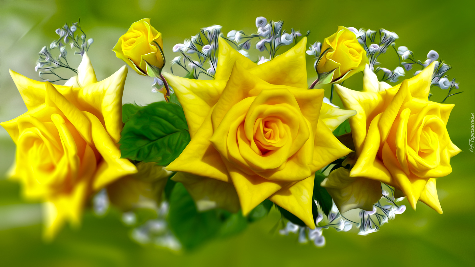 Kwiaty, Żółte, Róże, Grafika