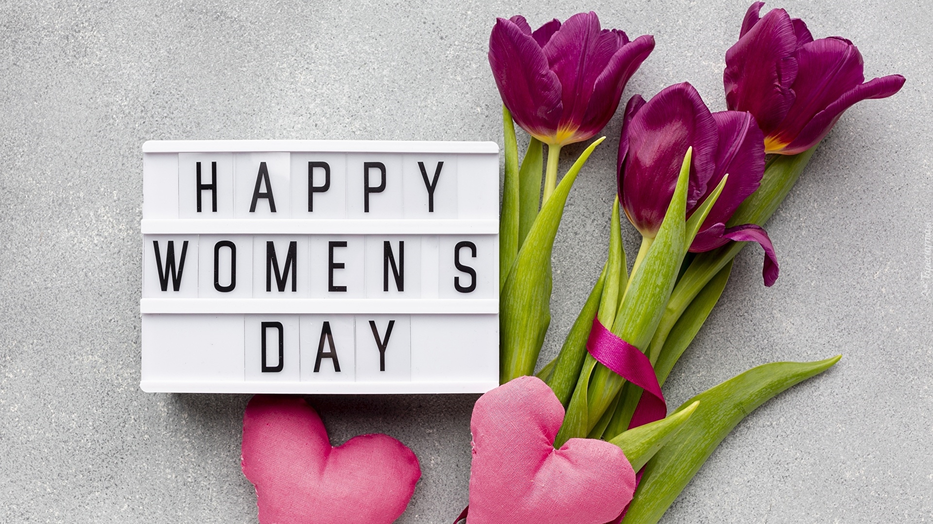 Tulipany, Ramka, Napis, Happy Womens Day, Serca