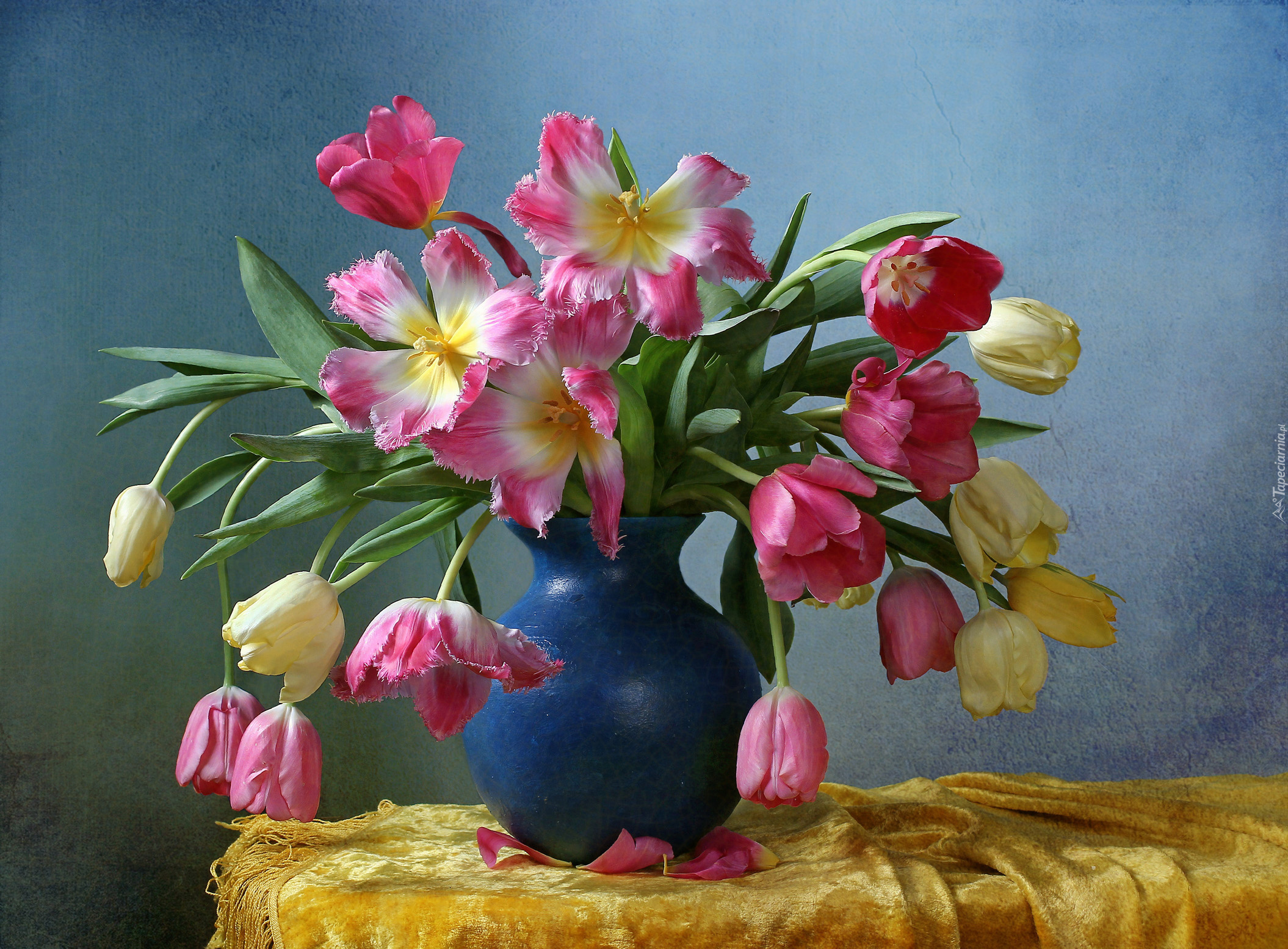 Kwiaty, Tulipany, Niebieski, Wazon