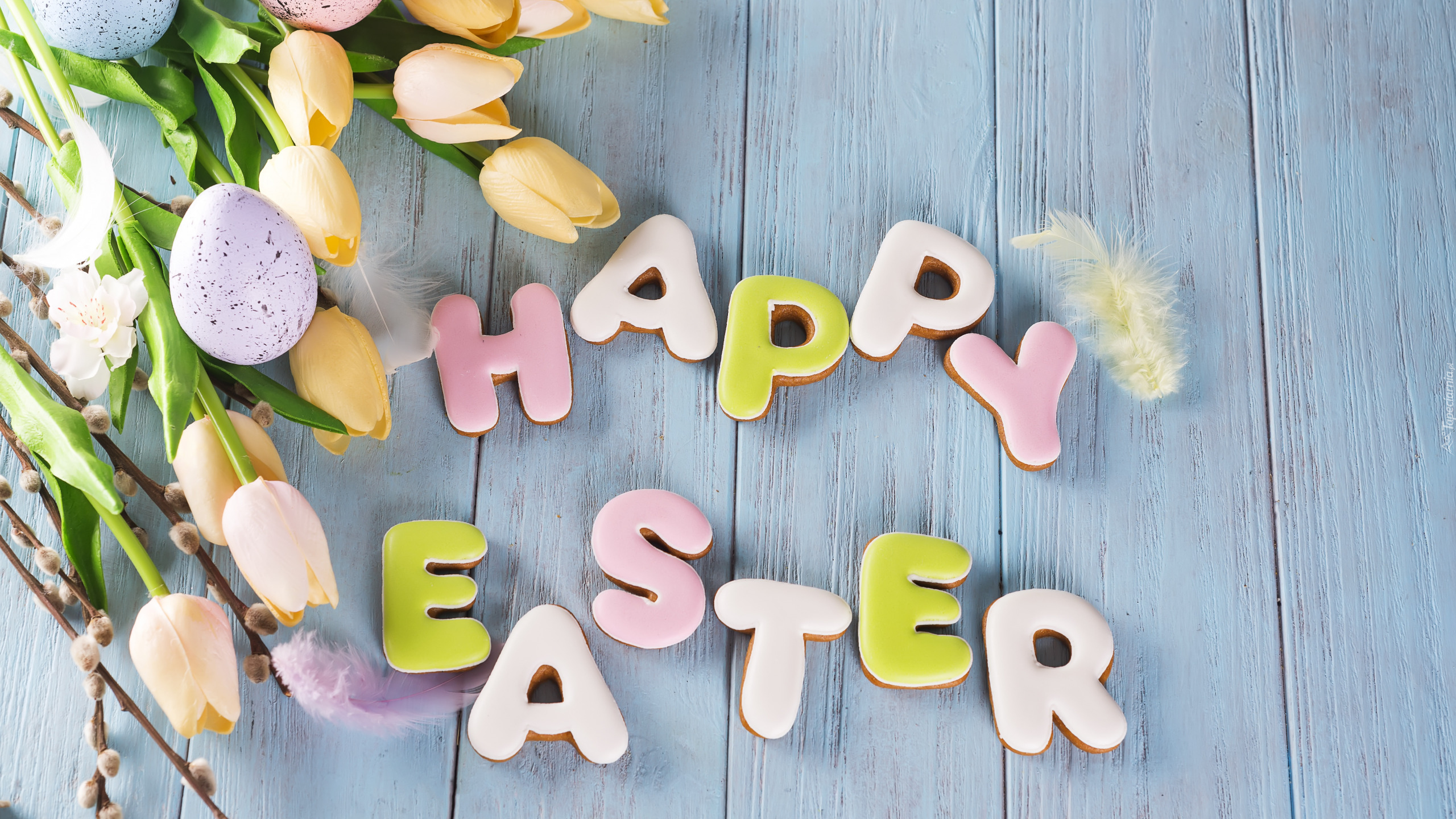Wielkanoc, Pisanki, Tulipany, Happy Easter, Deski