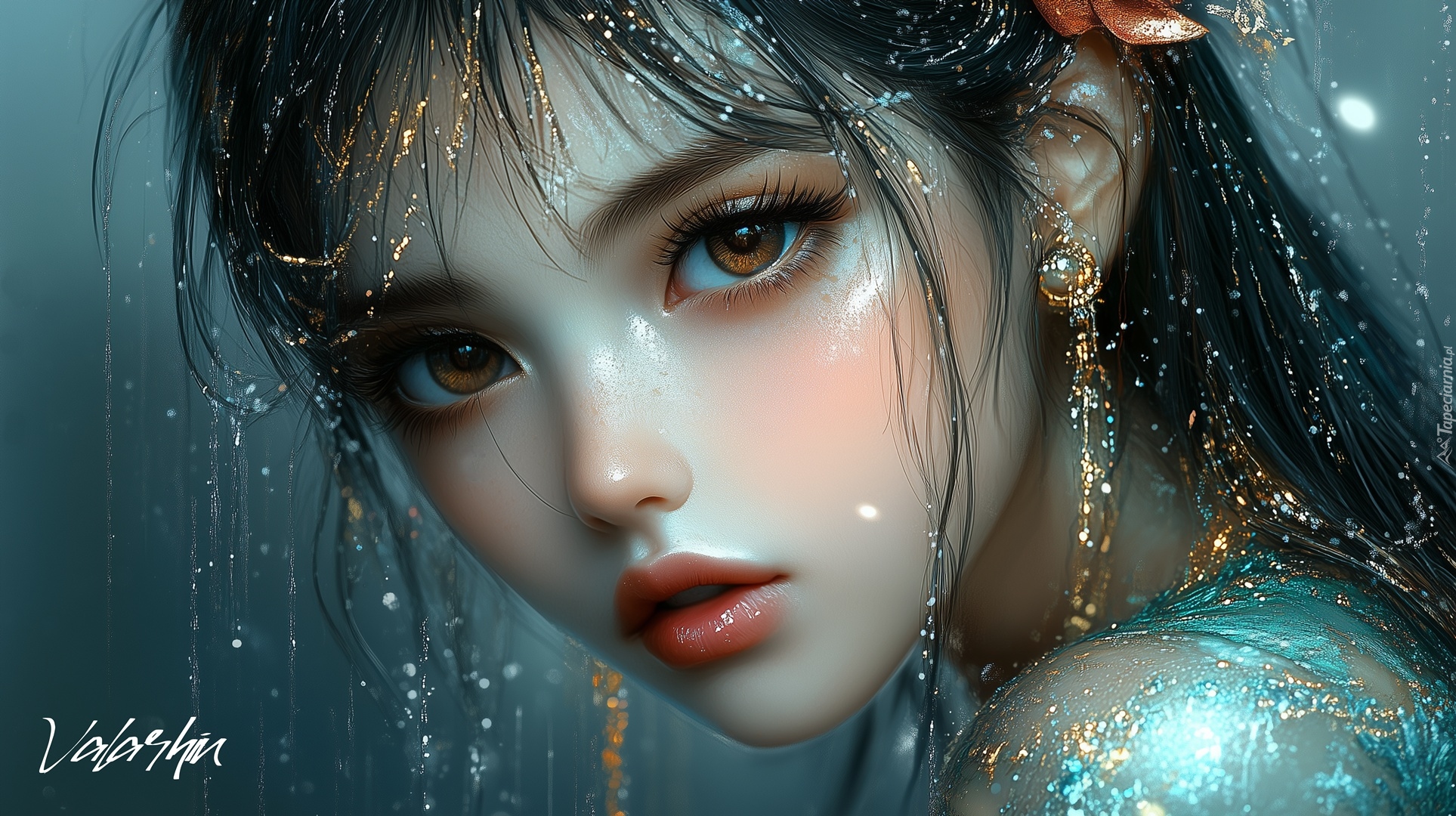 Dziewczyna, Twarz, Piwne, Oczy, Spojrzenie, Grafika AI