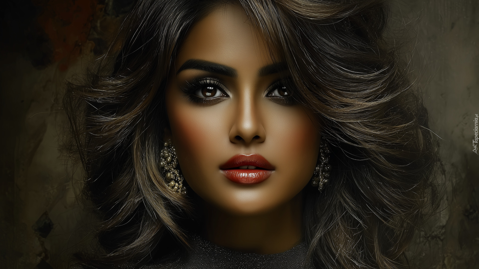 Grafika, Kobieta, Szatynka, Twarz, Kolczyki, Makijaż