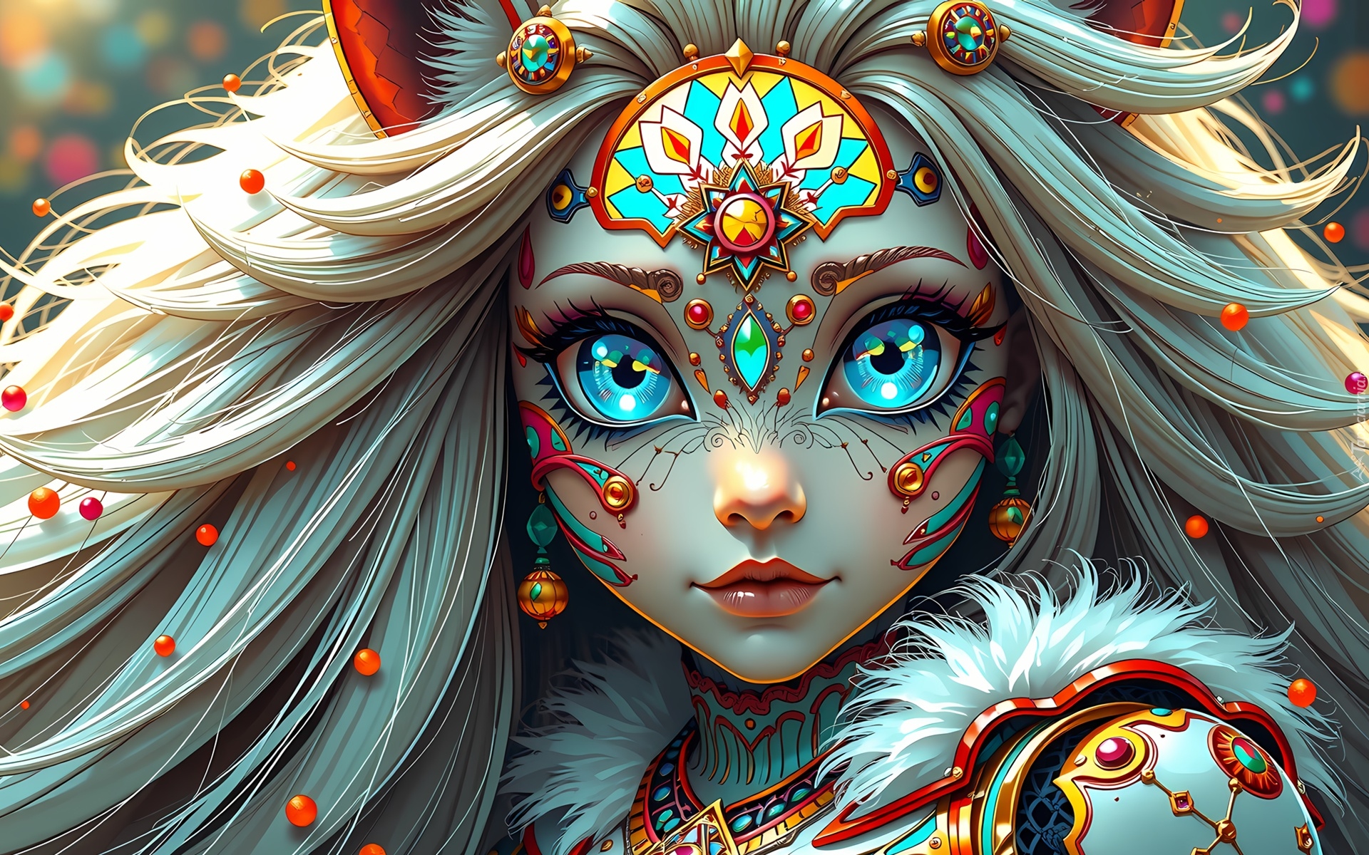 Dziewczyna, Twarz, Niebieskie, Oczy, Anime, Grafika AI