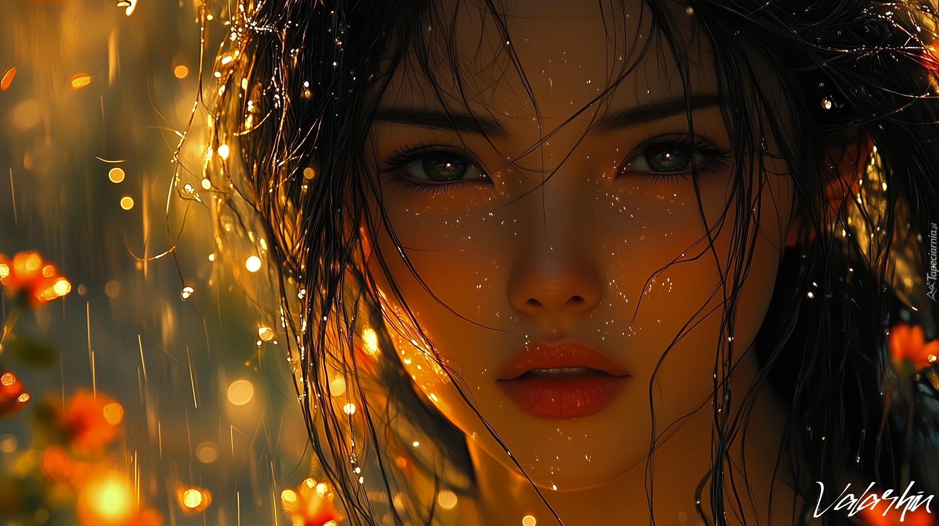 Dziewczyna, Twarz, Mokre, Włosy, Grafika AI
