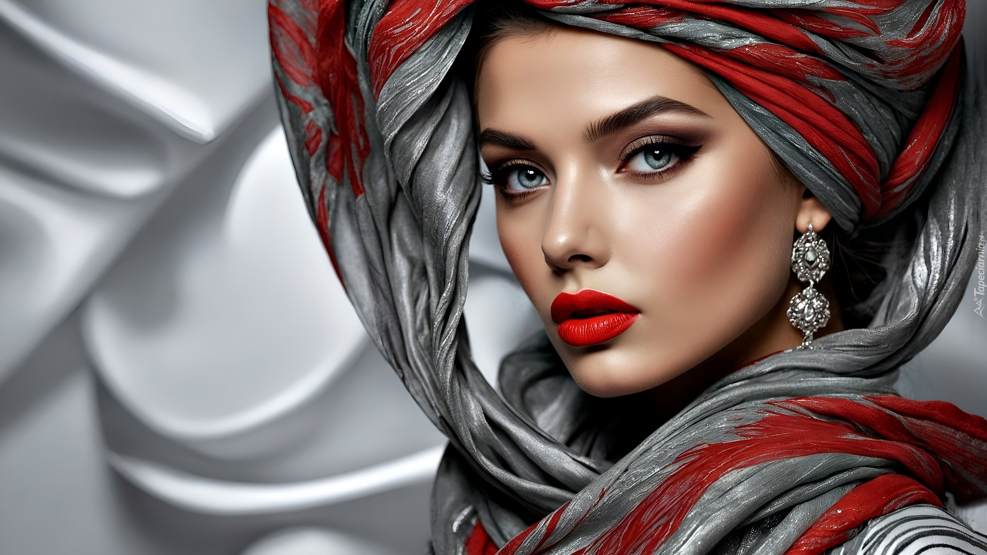 Kobieta, Twarz, Makijaż, Grafika, Kolczyk, Turban
