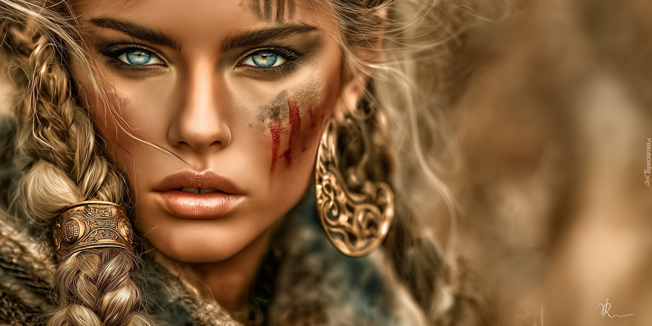 Dziewczyna, Wojownik, Twarz, Spojrzenie, Grafika AI