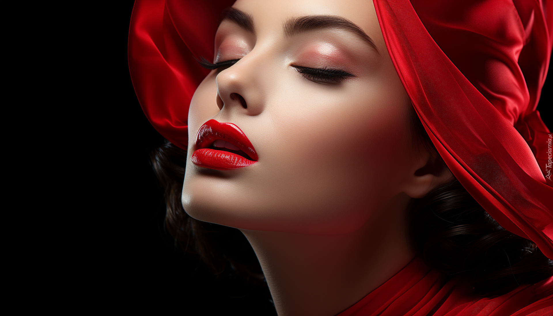 Kobieta, Twarz, Makijaż, Czerwony, Materiał