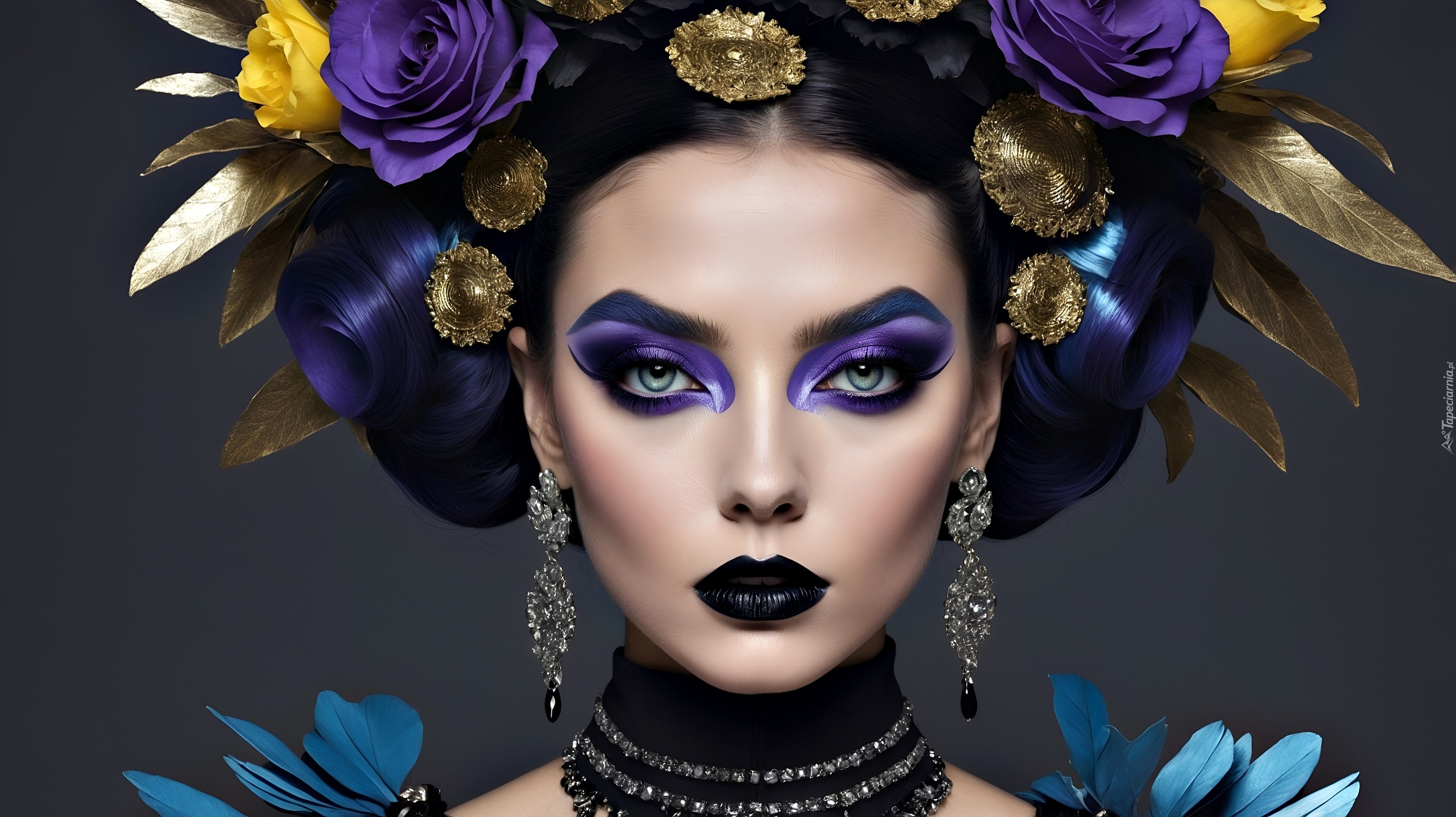 Kobieta, Twarz, Fioletowy, Makijaż