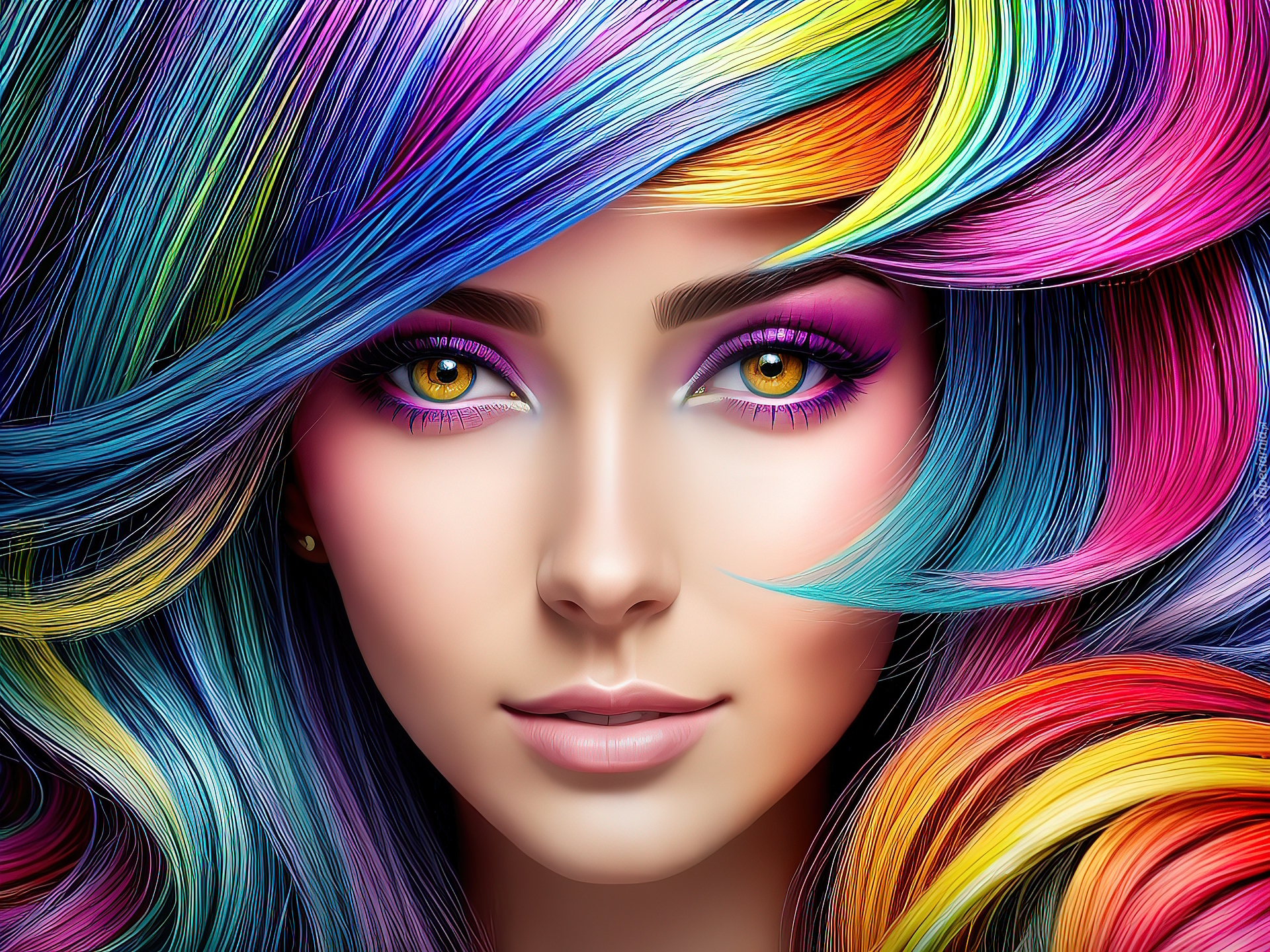 Kobieta, Twarz, Kolorowe, Włosy, 2D