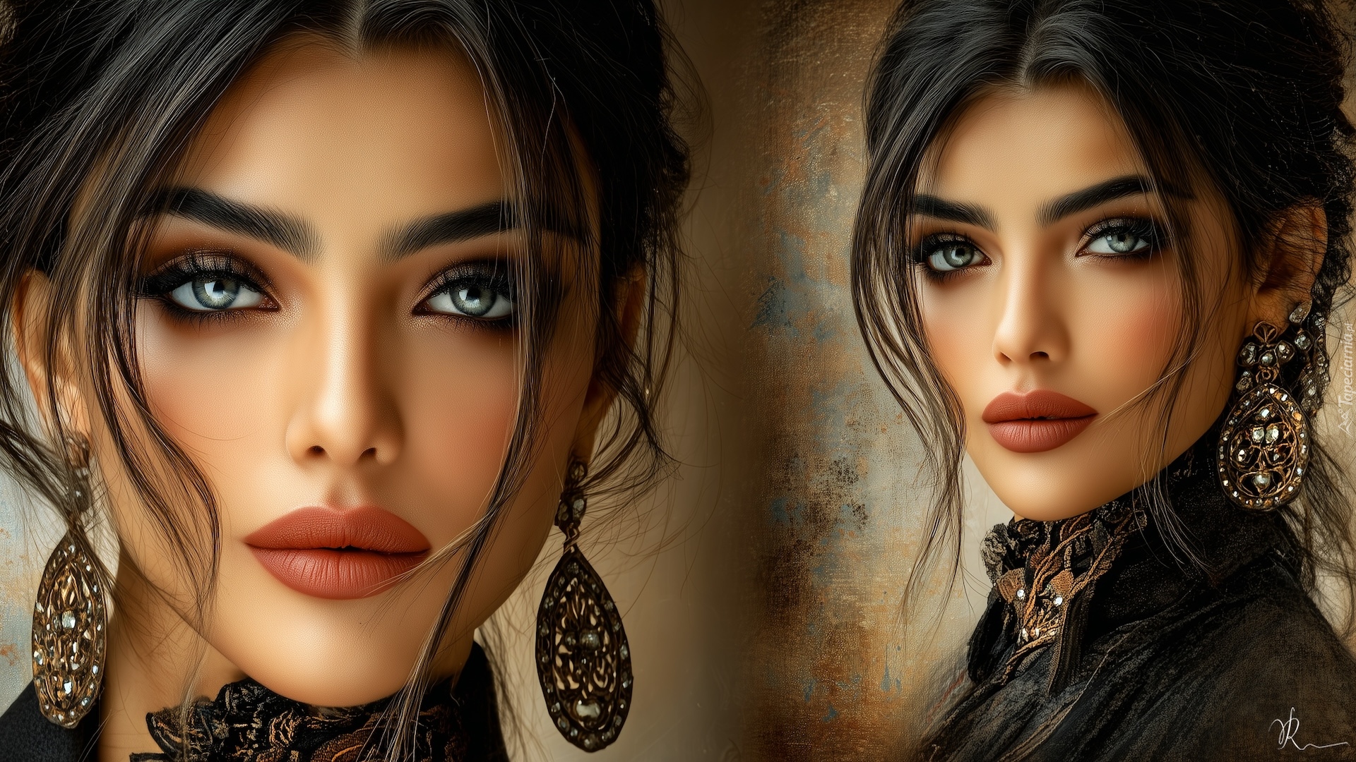 Kobieta, Twarz, Kolczyki, Grafika