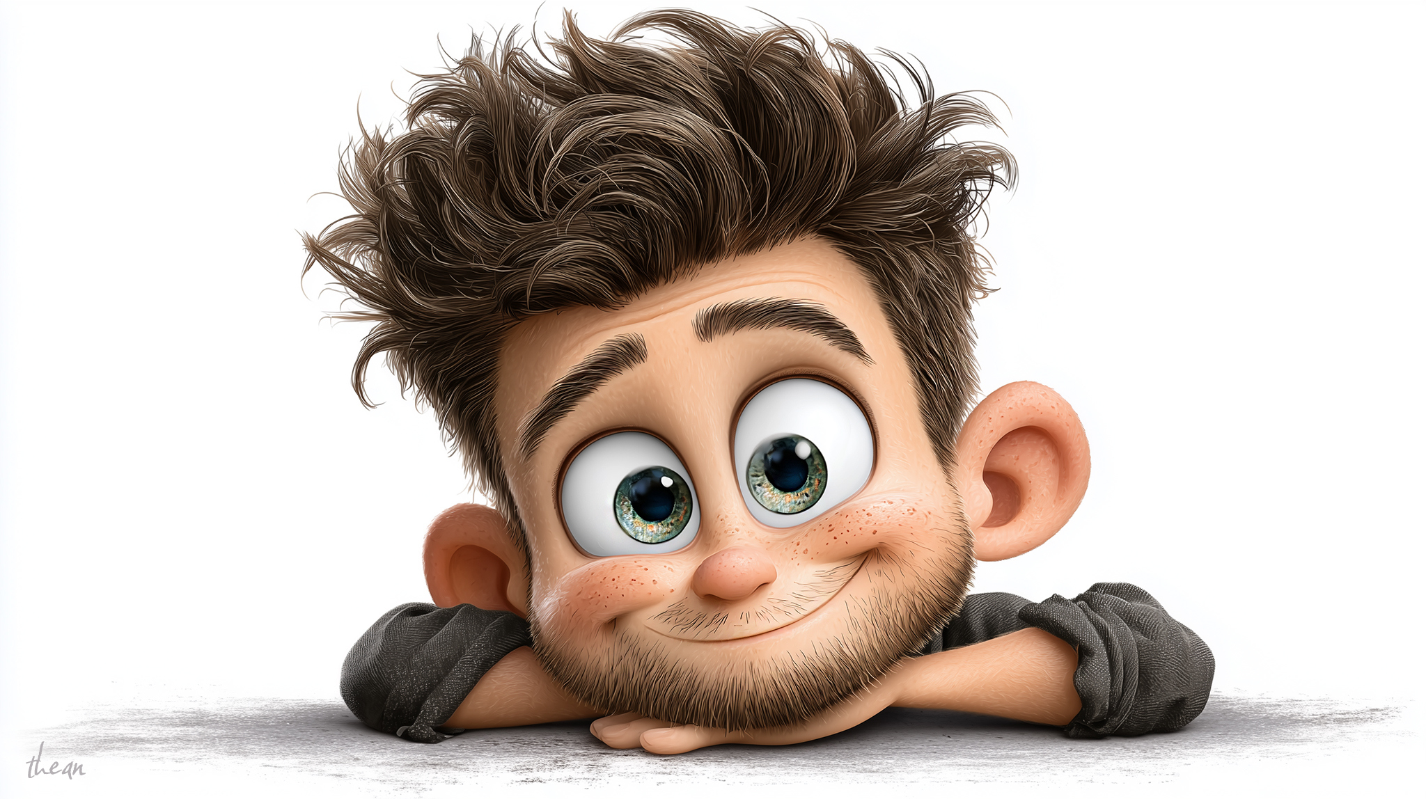 Twarz, Śmieszna, Duże, Oczy, Uśmiech, Chłopak