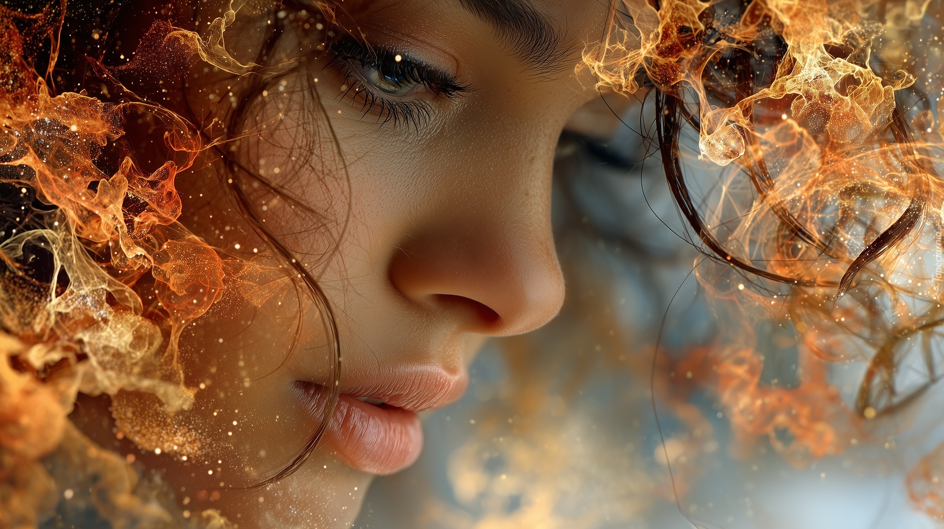 Dziewczyna, Twarz, Ogień, Grafika AI