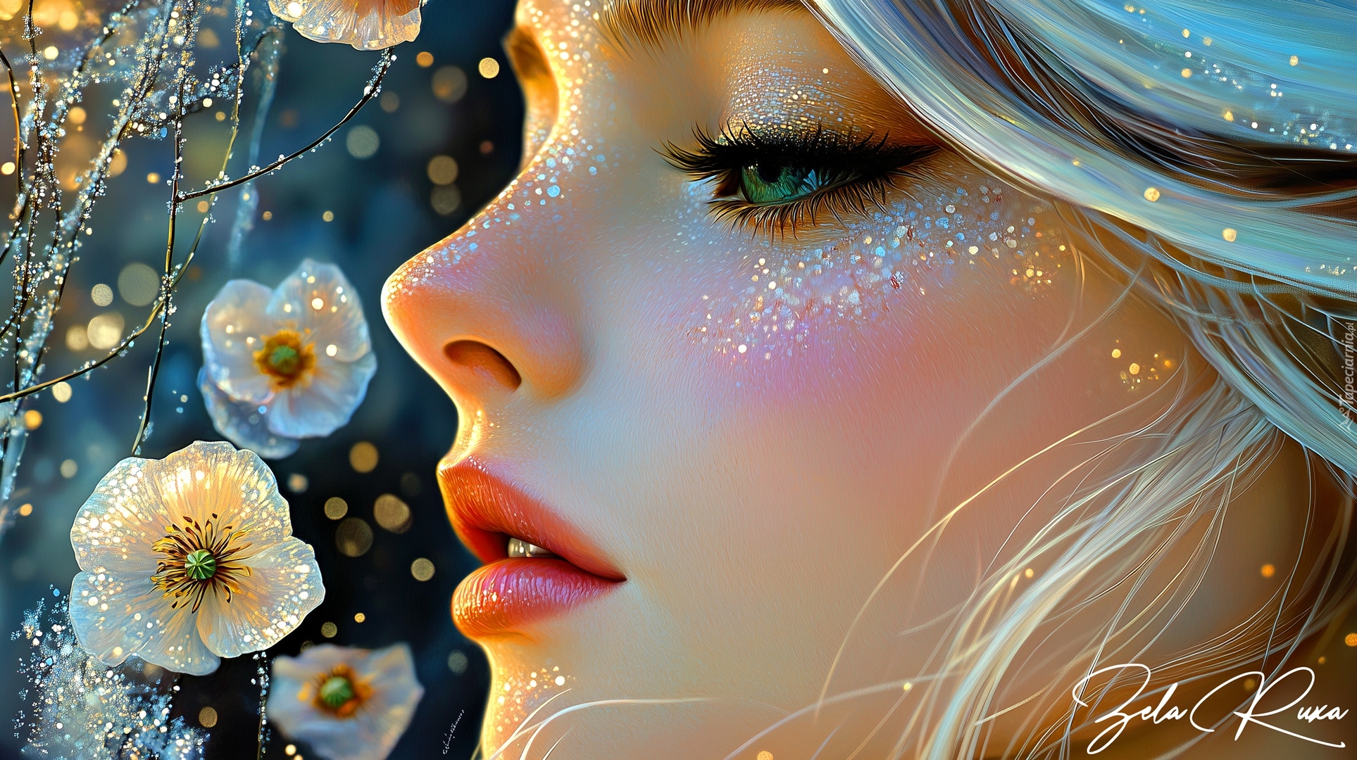 Dziewczyna, Twarz, Zielone, Oczy, Profil, Grafika AI