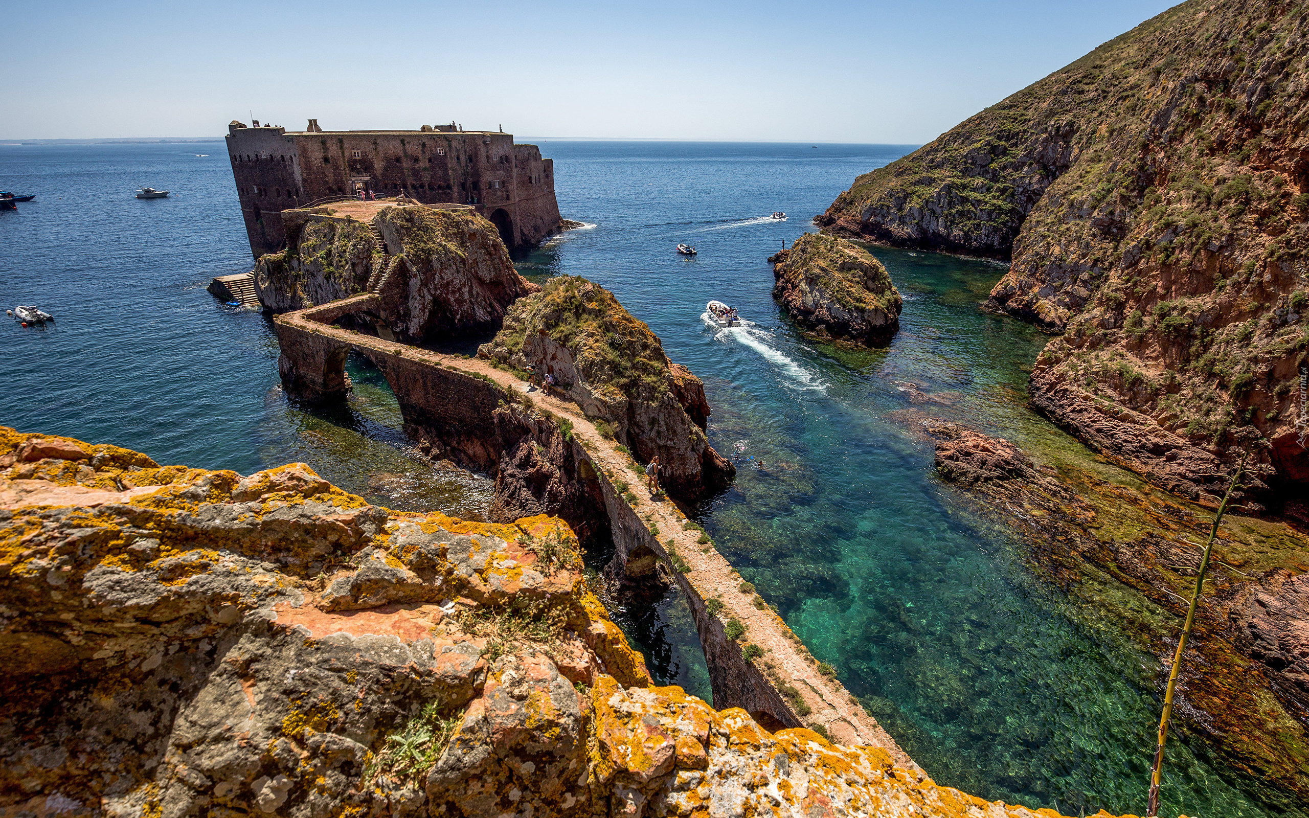 Portugalia, Wyspa, Berlenga Grande, Morze, Ocean Atlantycki, Skały, Droga, Twierdza św Jana Chrzciciela