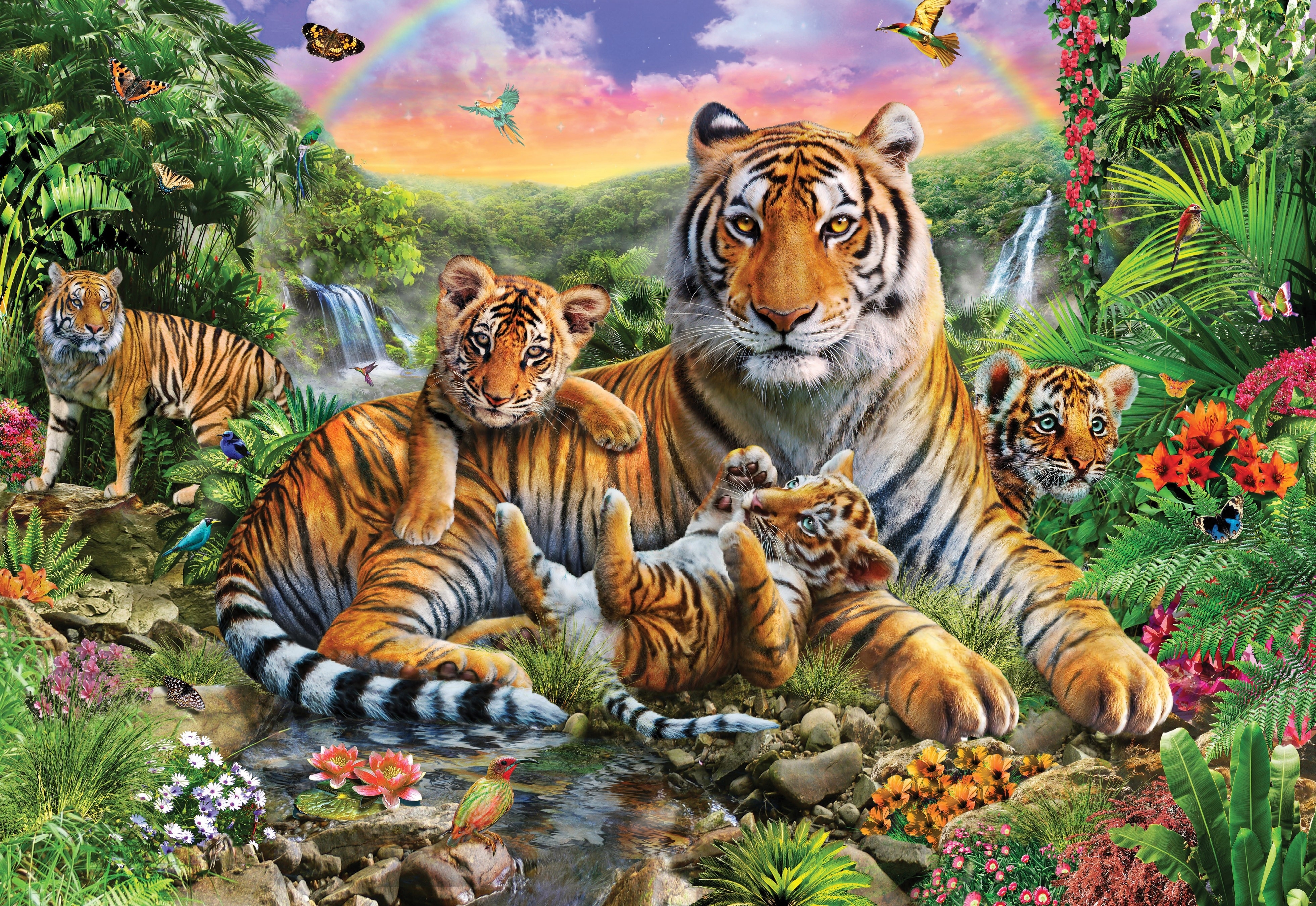 Tygrysy, Młode, Dżungla, Obraz