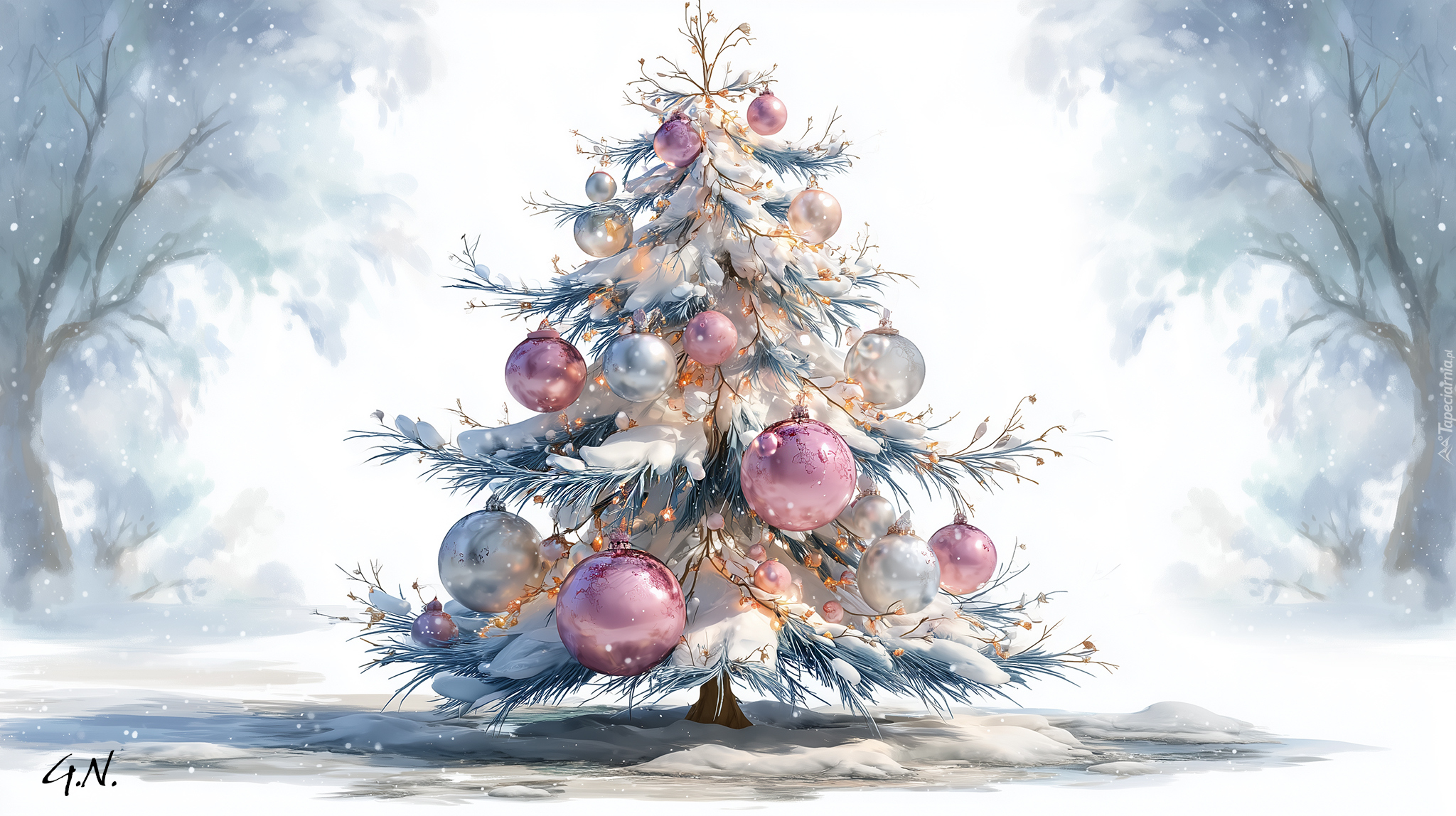 Boże Narodzenie, Choinka, Bombki, Grafika AI