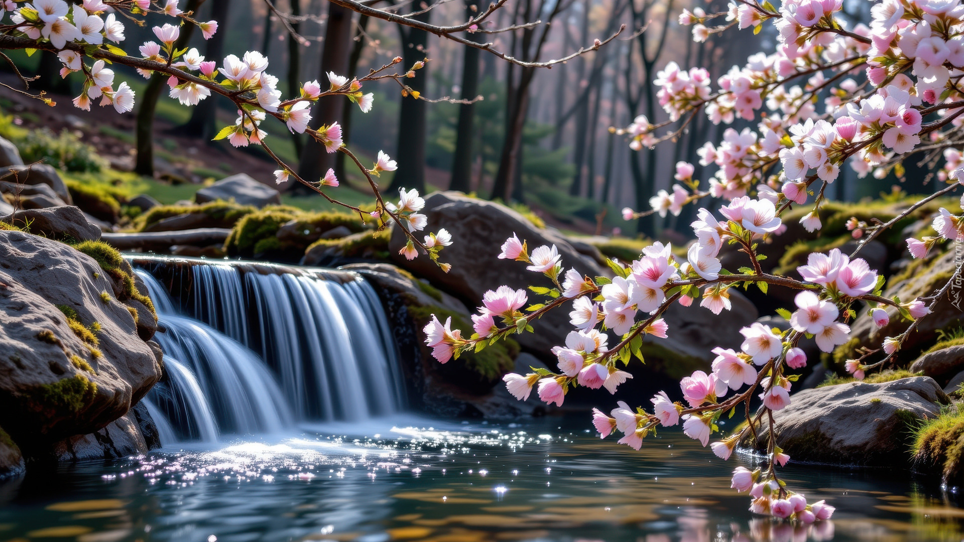 Kwiaty, Gałązki, Strumień