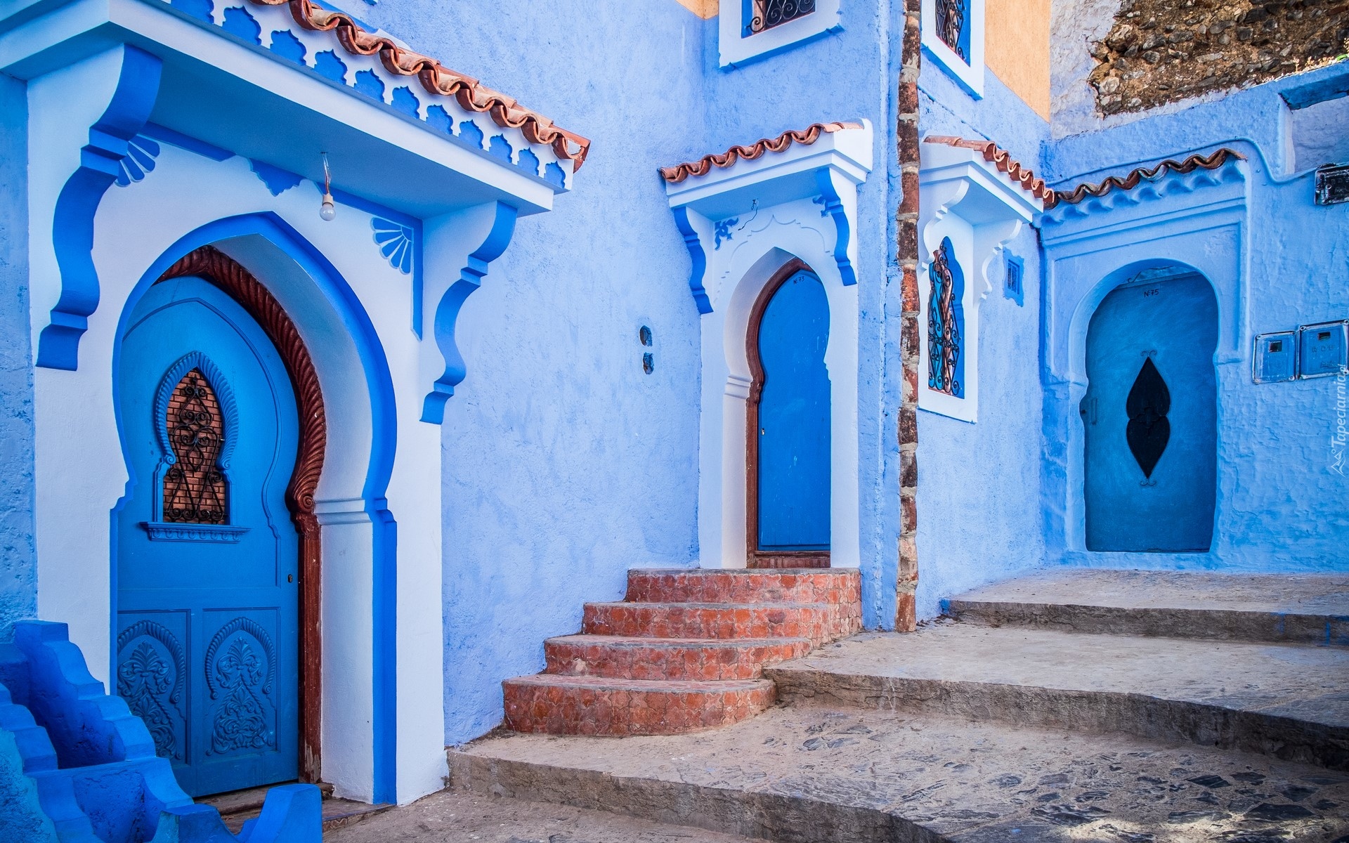 Maroko, Miasteczko Szafszawan, Błękitne miasto, Uliczka, Domy