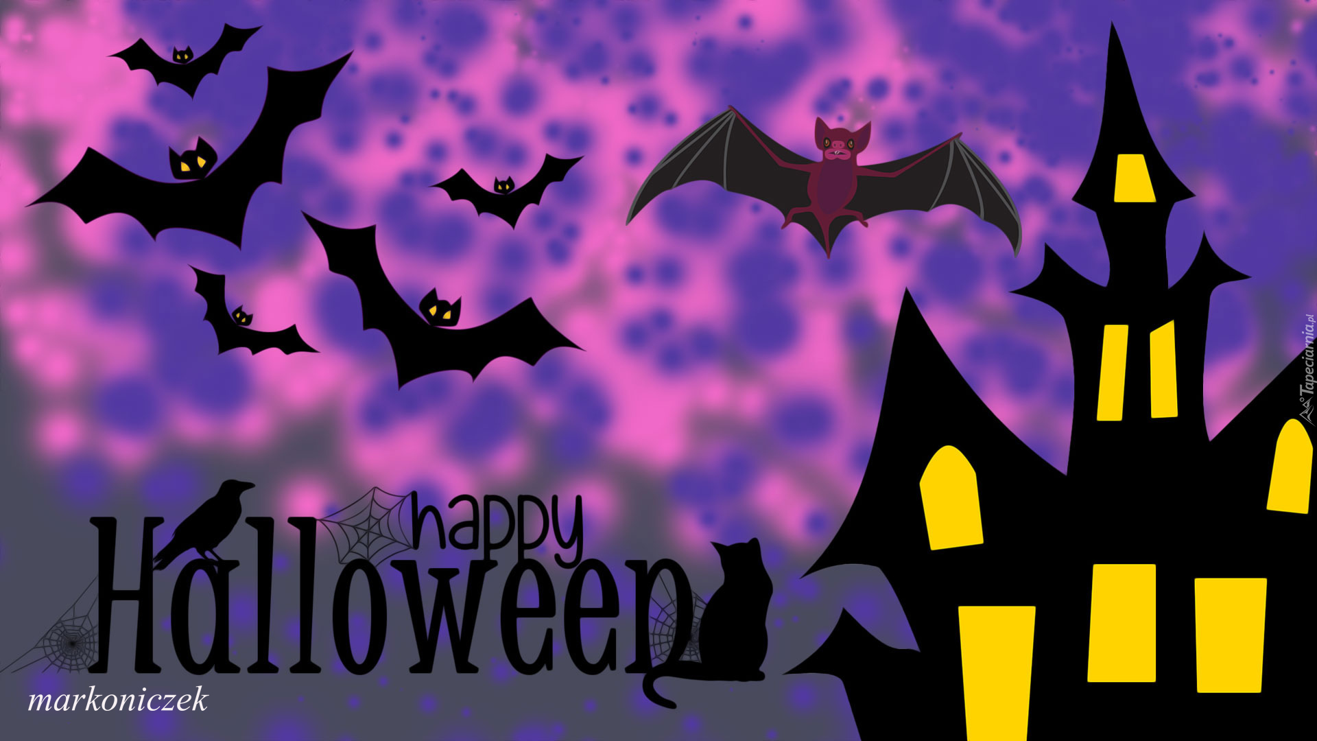 Halloween, Nietoperze, Zamek, Napis, Grafika