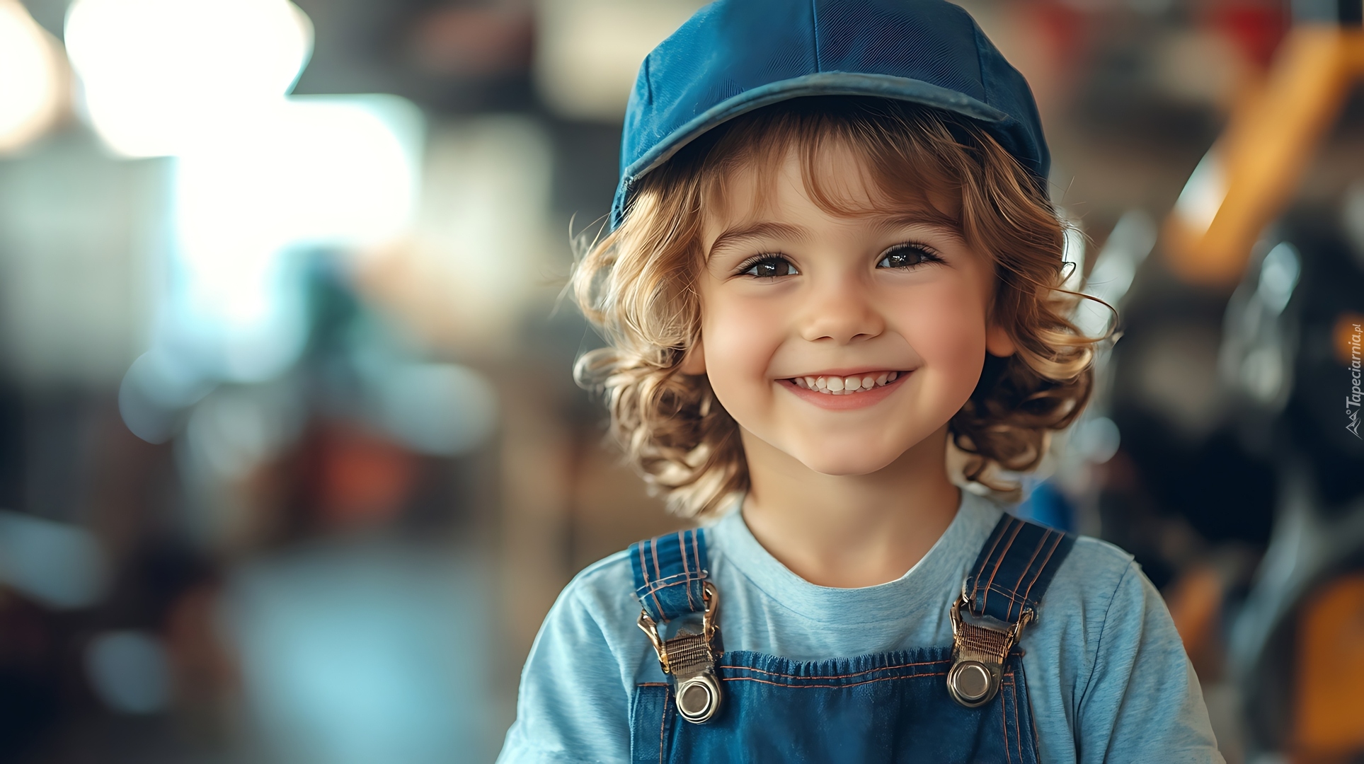 Uśmiechnięte, Dziecko, Kręcone, Włosy, Czapka