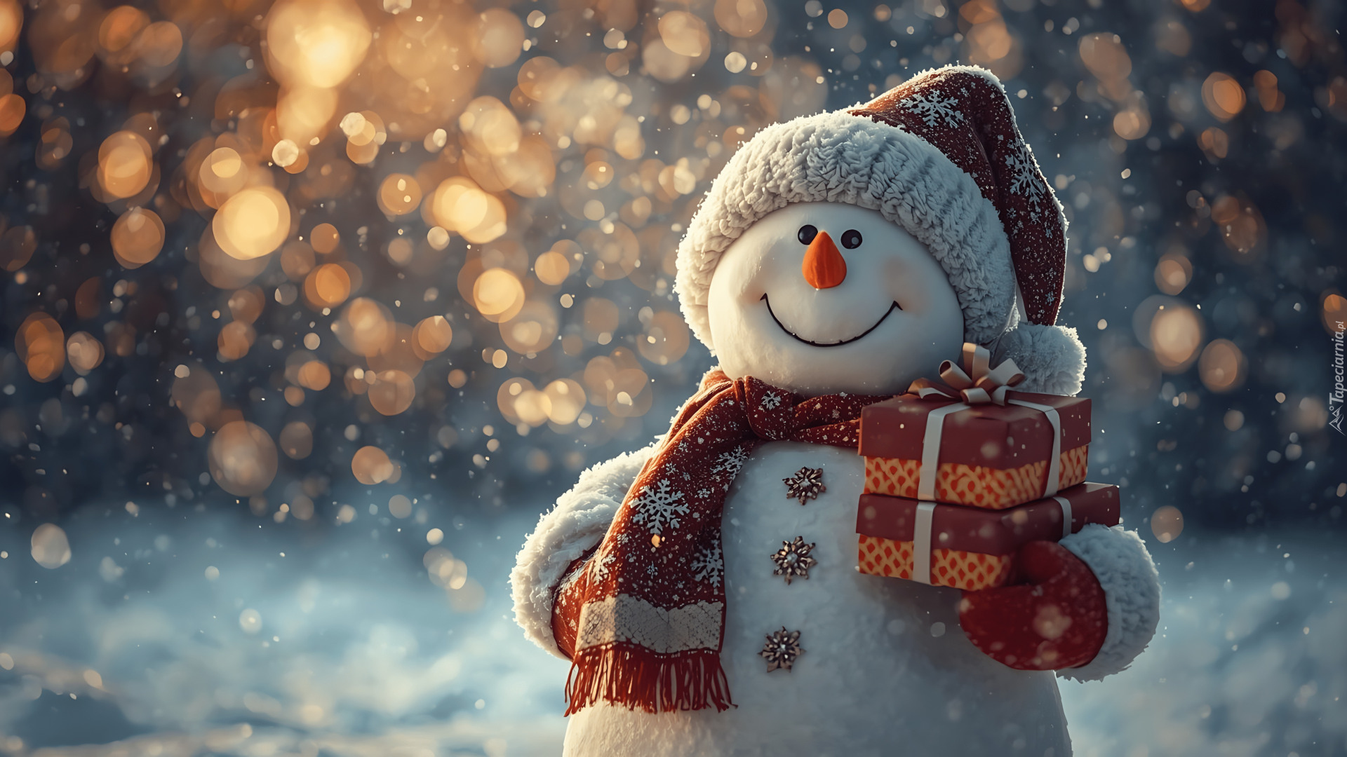 Zima, Bałwanek, Czapka, Szalik, Prezenty