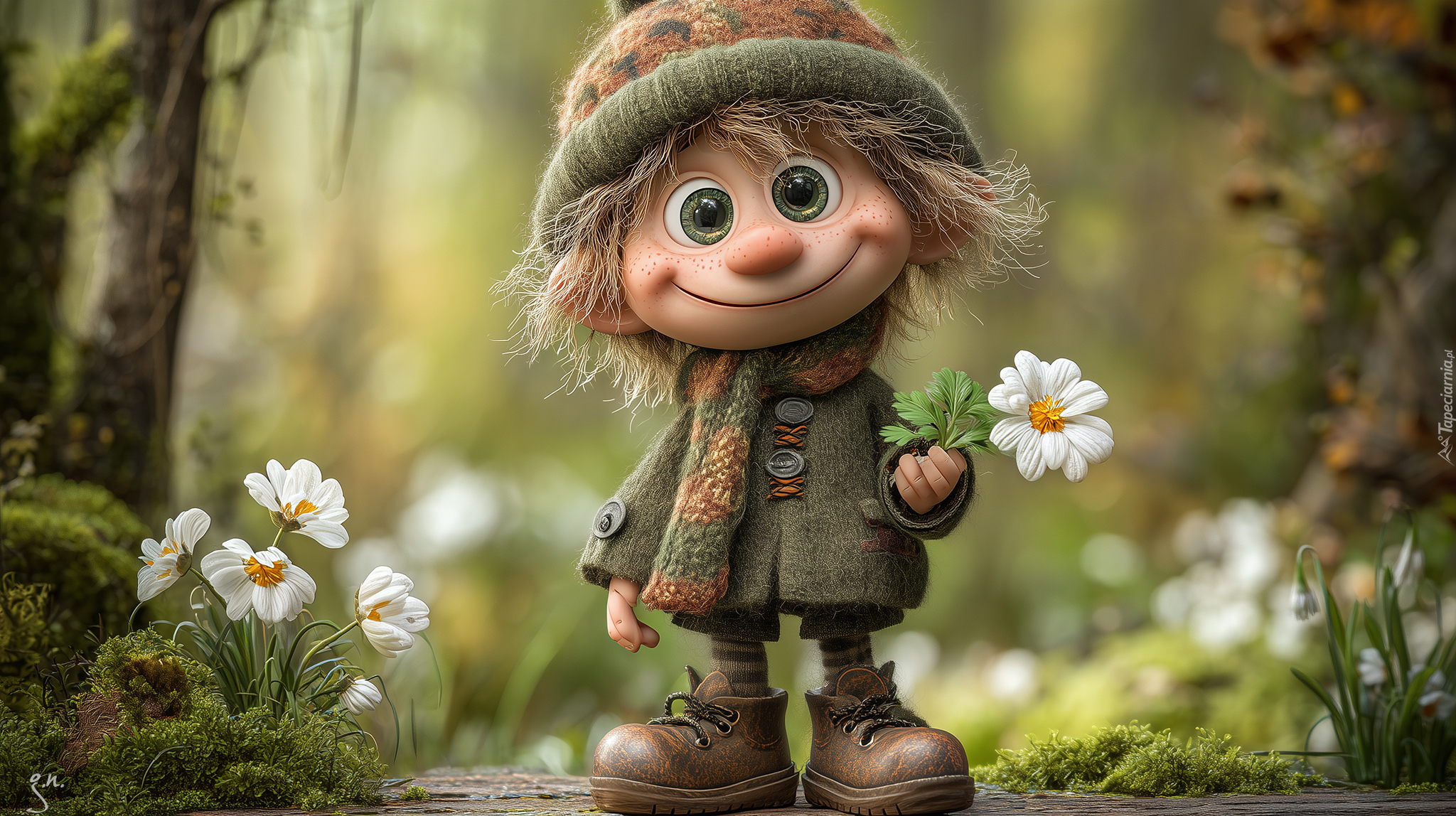 Chłopiec, Białe, Kwiaty, Grafika AI