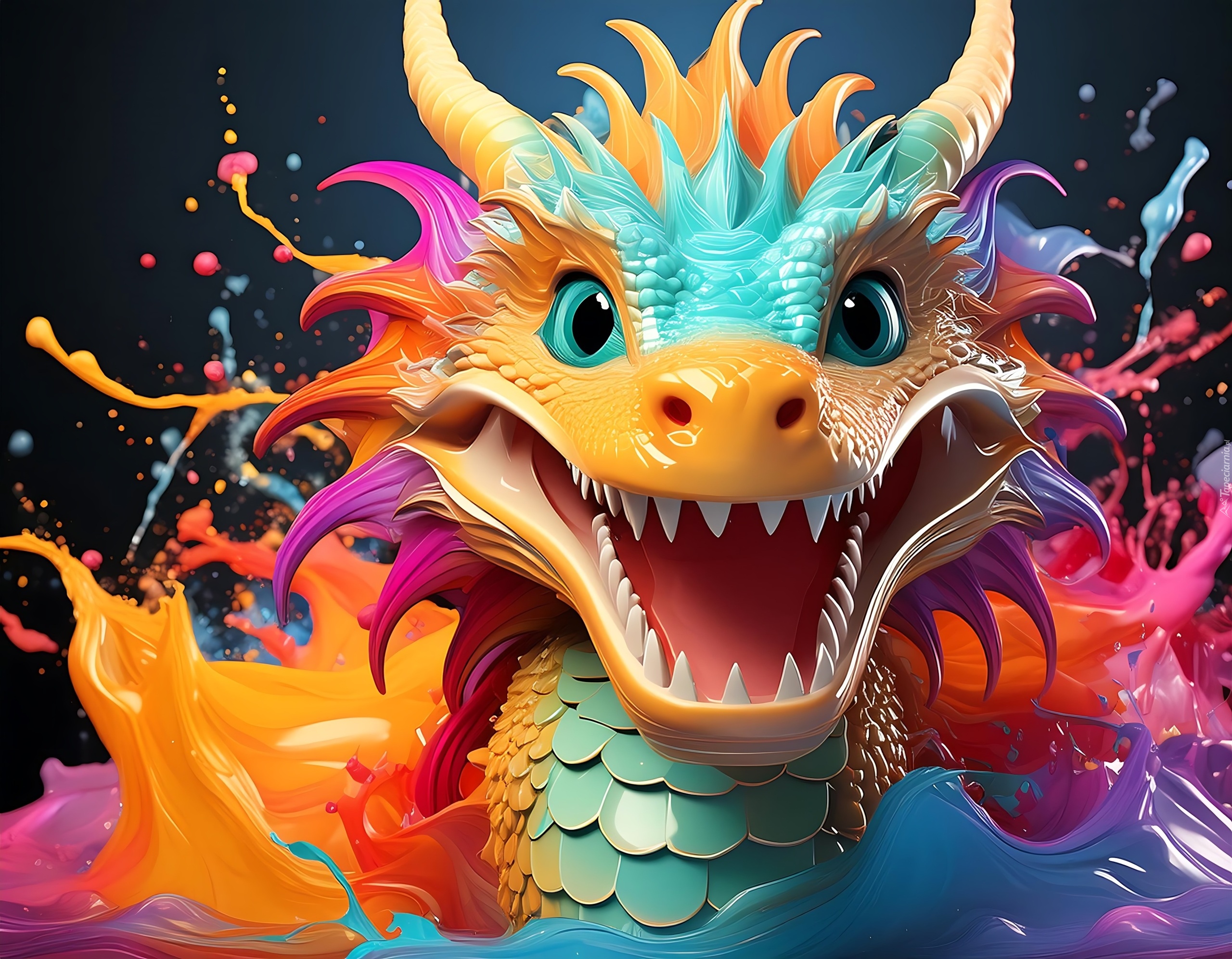 Kolorowy, Smok, Uśmiech, Fantasy