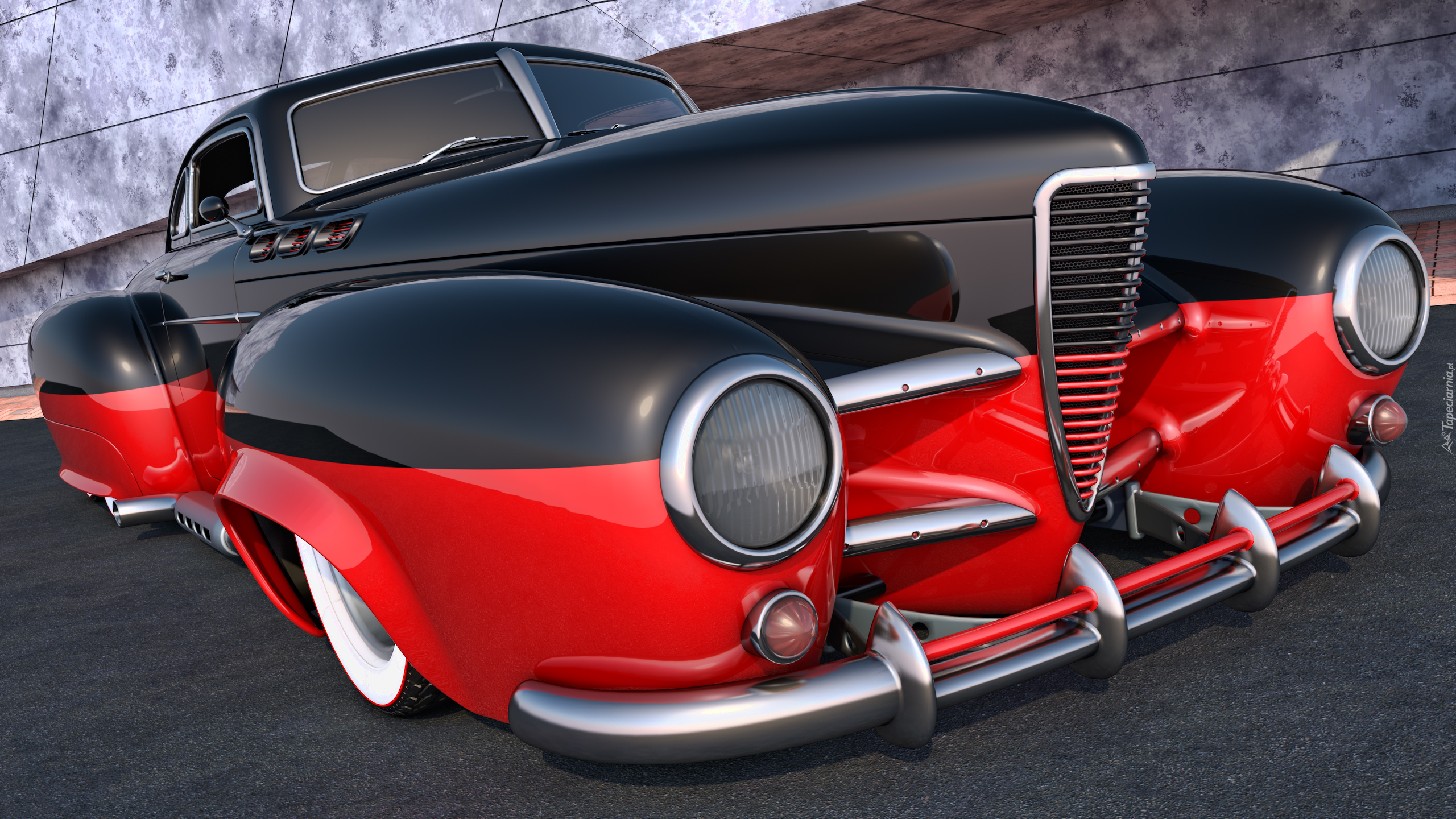 Samochód, Czarno-czerwony, Rat Rod, V8 Helmet Rod, Przód