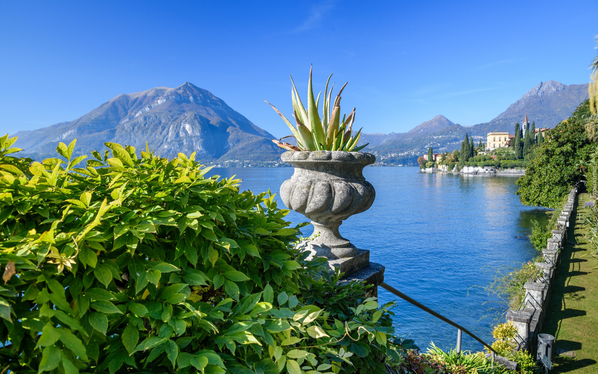 Włochy, Jezioro, Lago di Como, Varenna, Góry, Alpy, Donica, Rośliny