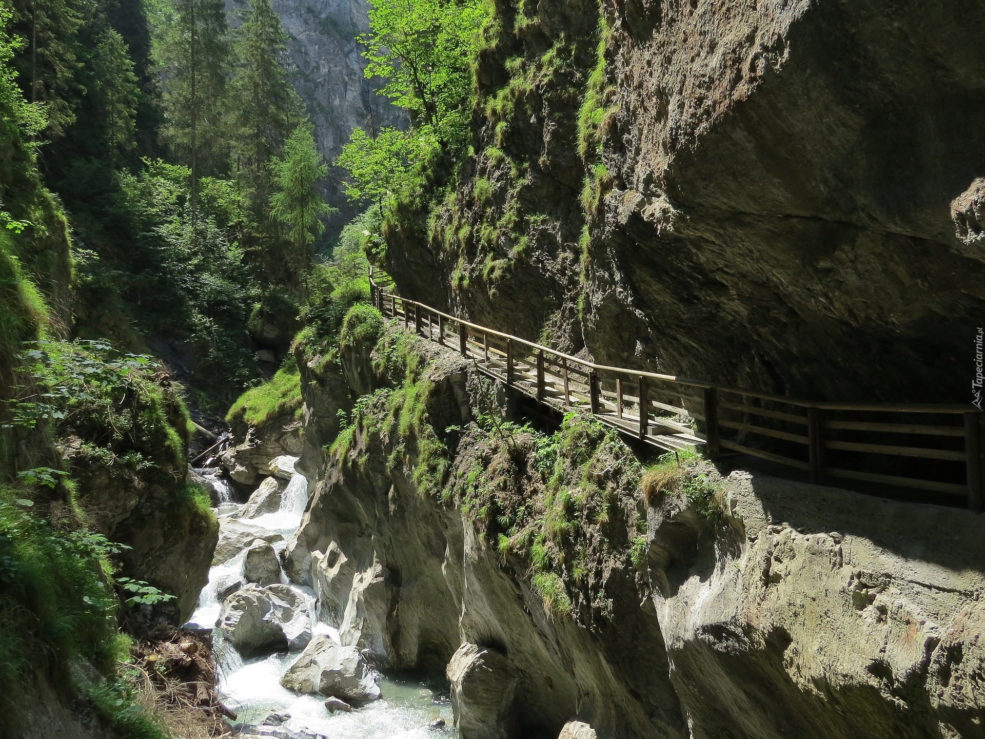 Austria, Salzburg, Wąwóz, Kitzlochklamm, Góry, Alpy Salzburskie, Strumień, Skały, Ogrodzenie, Przejście