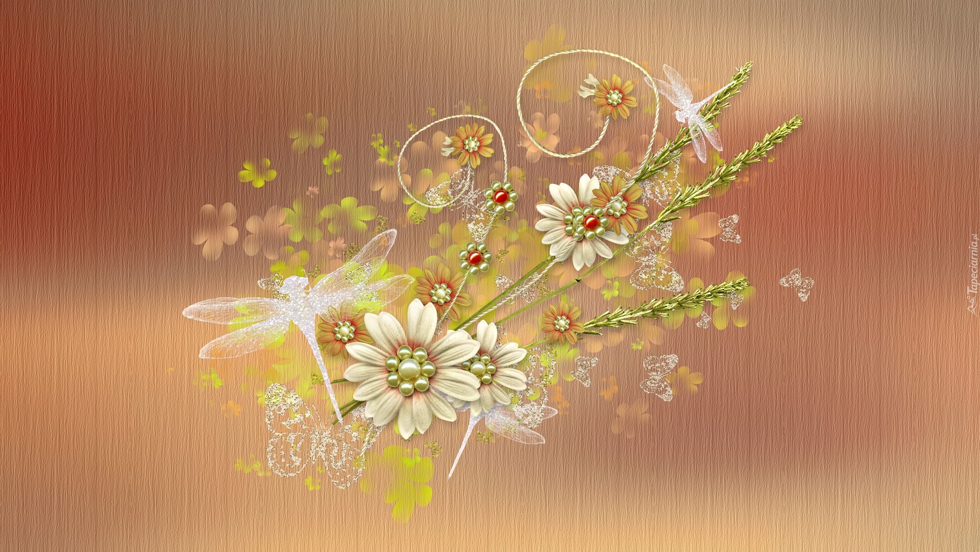 Wiosna, Kwiaty, Ważki, Pastelowe, Tło, Grafika 2D
