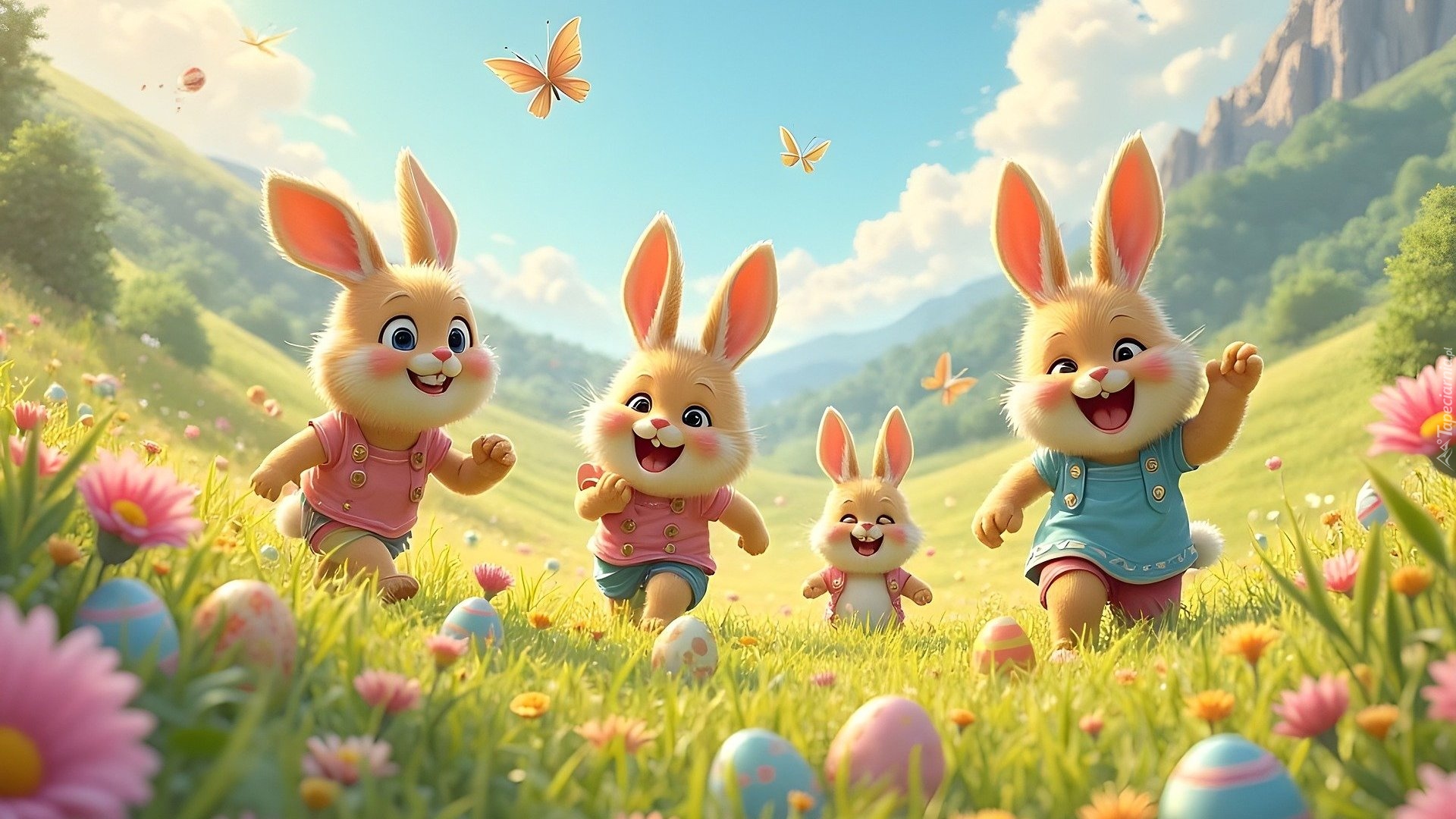 Króliki, Jajka, Wielkanoc, Pisanki