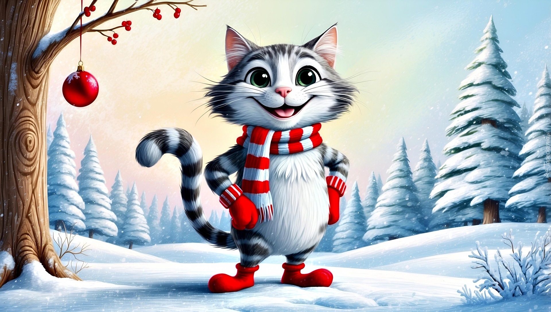 Kot, Szalik, Rękawiczki, Zima, AI