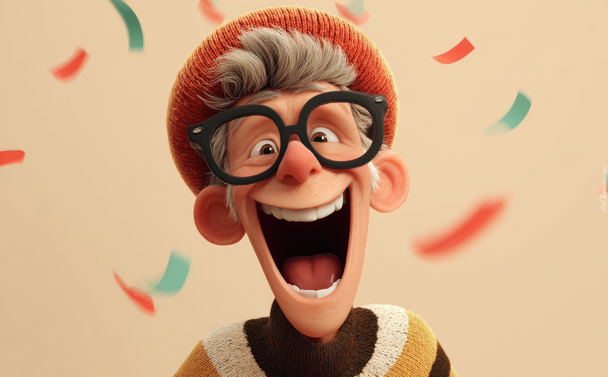 Wesoły, Mężczyzna, Czapka, Okulary, Grafika, Śmieszne